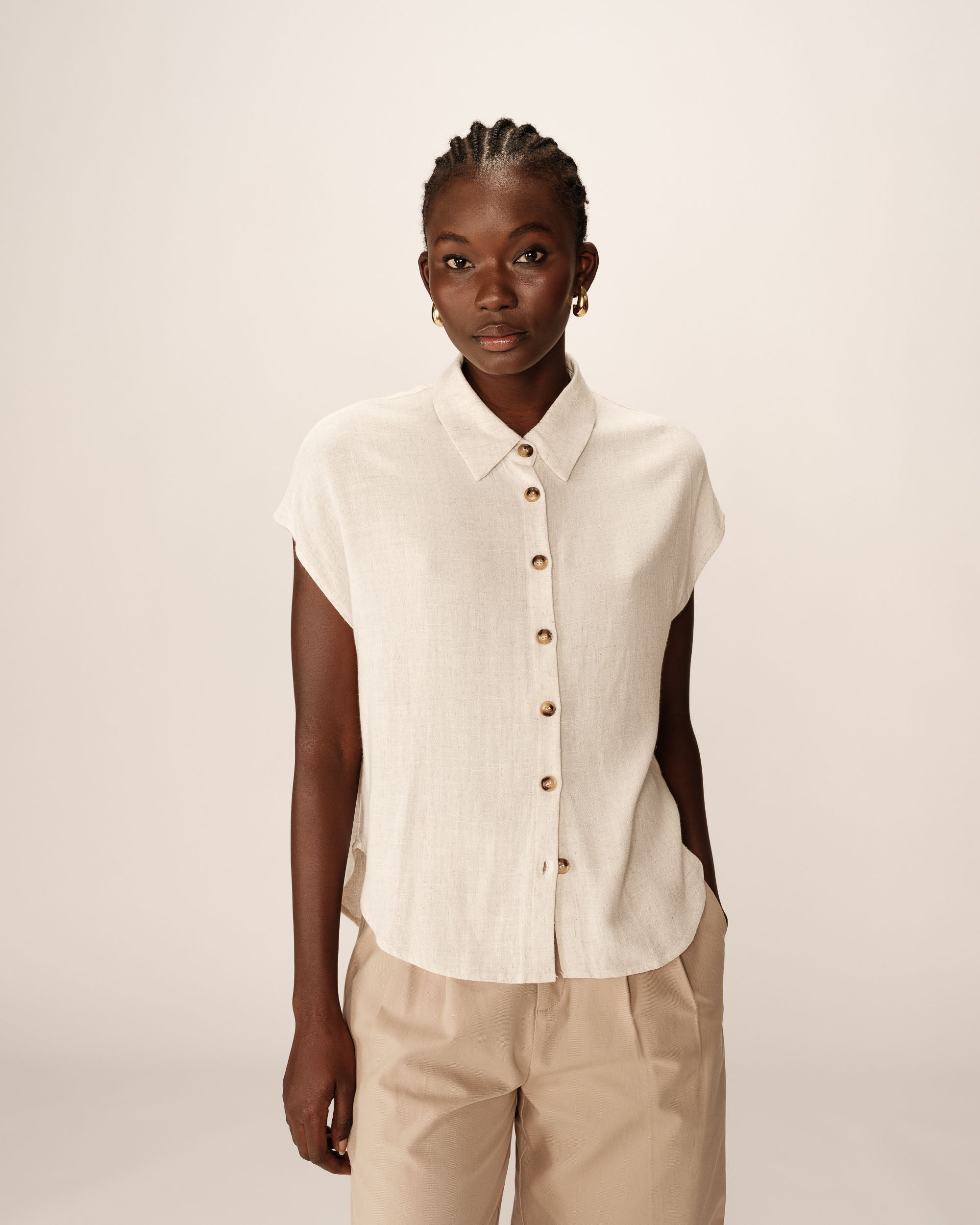 Chemise manches courtes beige Perez