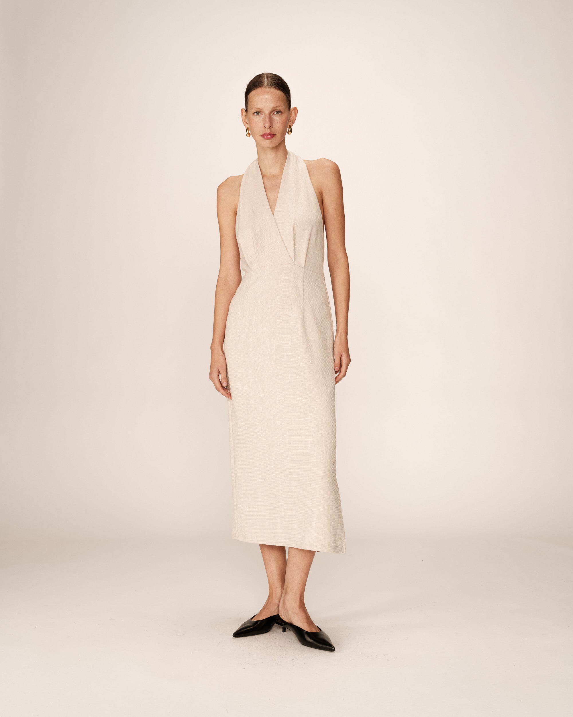 Robe mi-longue dos nu beige Perla