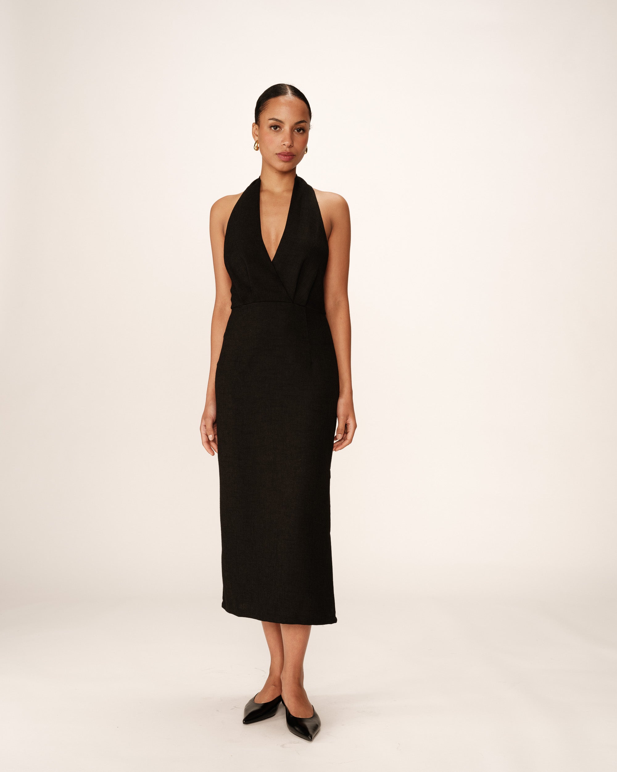Robe mi-longue dos nu noir Perla