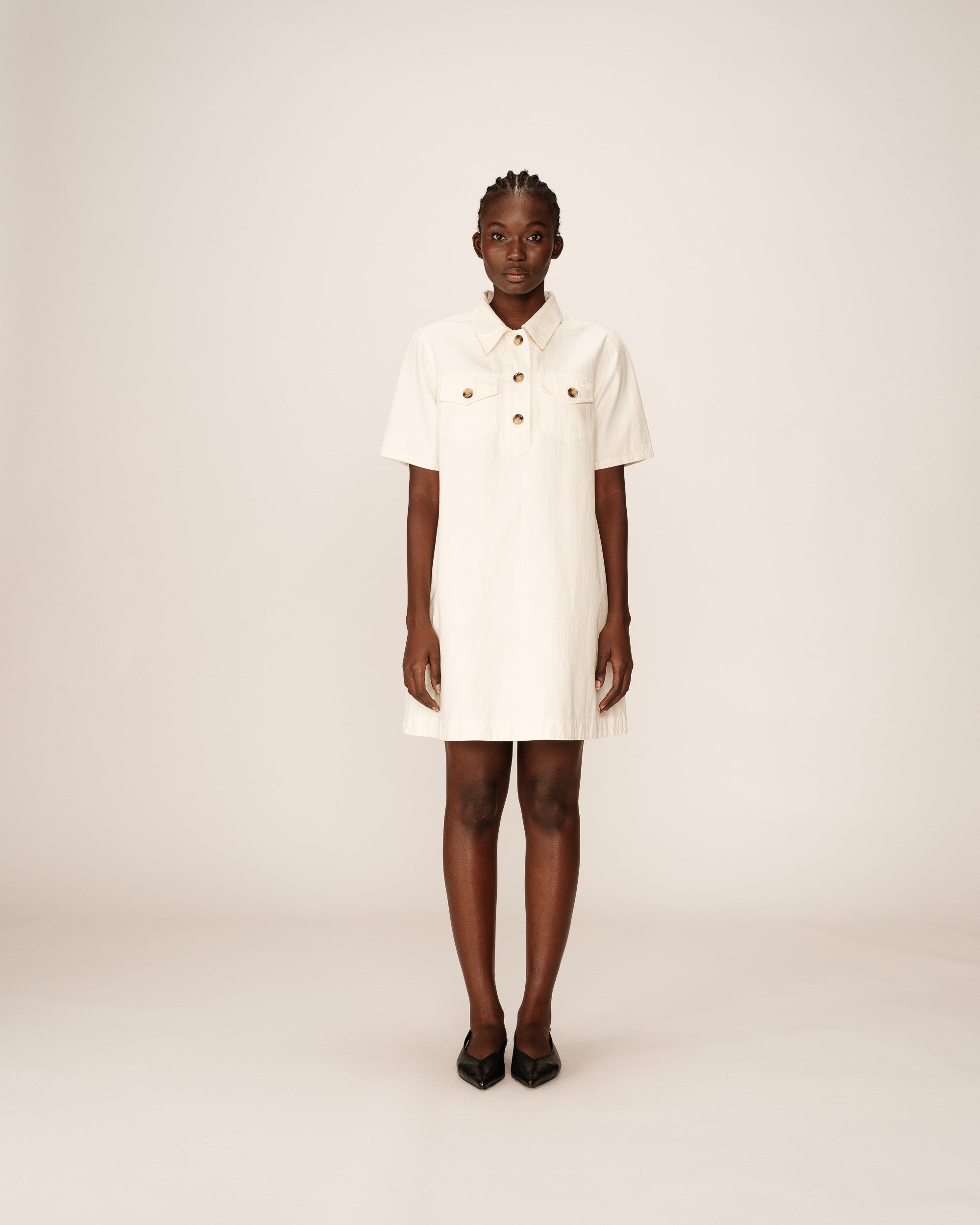 Robe courte col boutonne ecru Philine