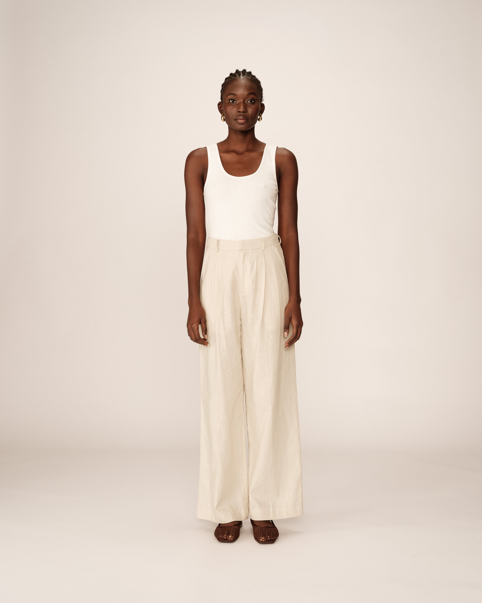 Pantalon tailleur en lin beige Phil