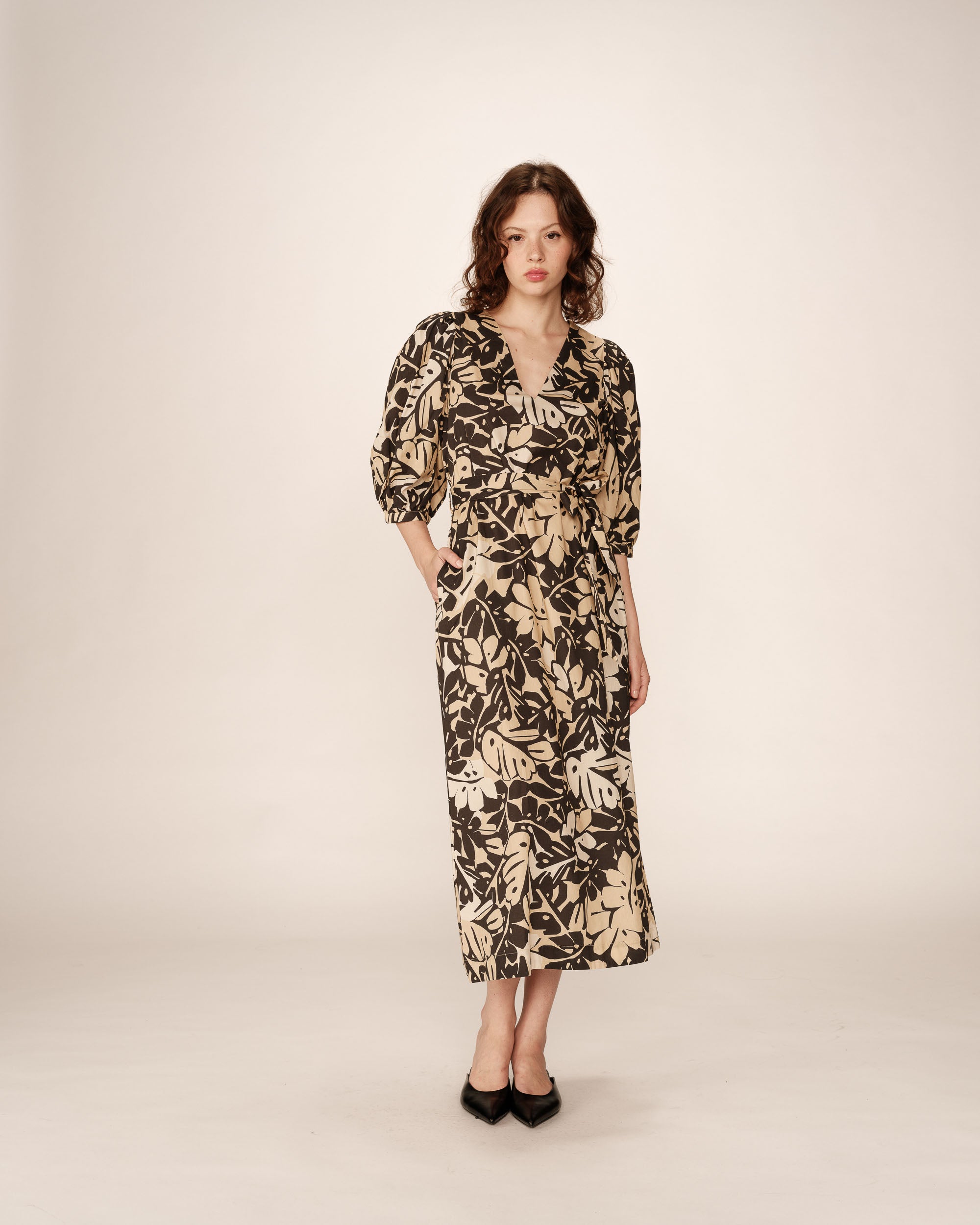 Robe longue imprimée beige Pierino