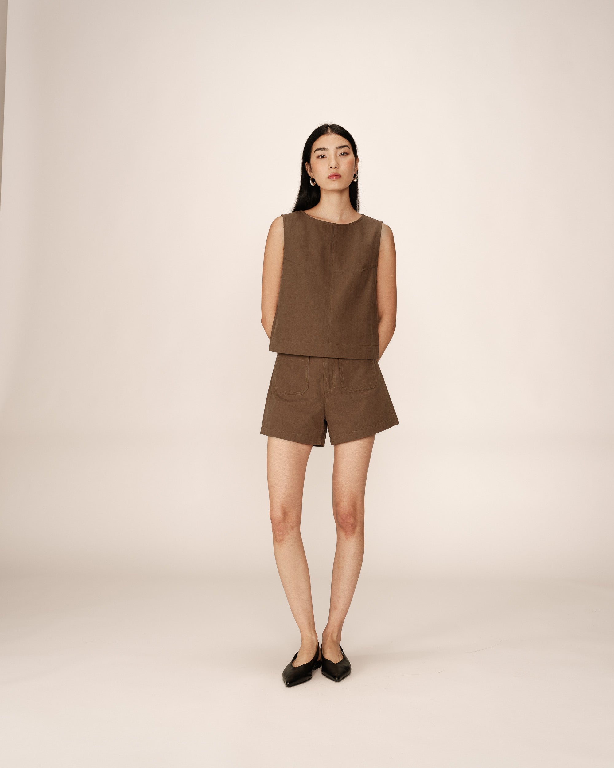 Short en coton kaki Pino