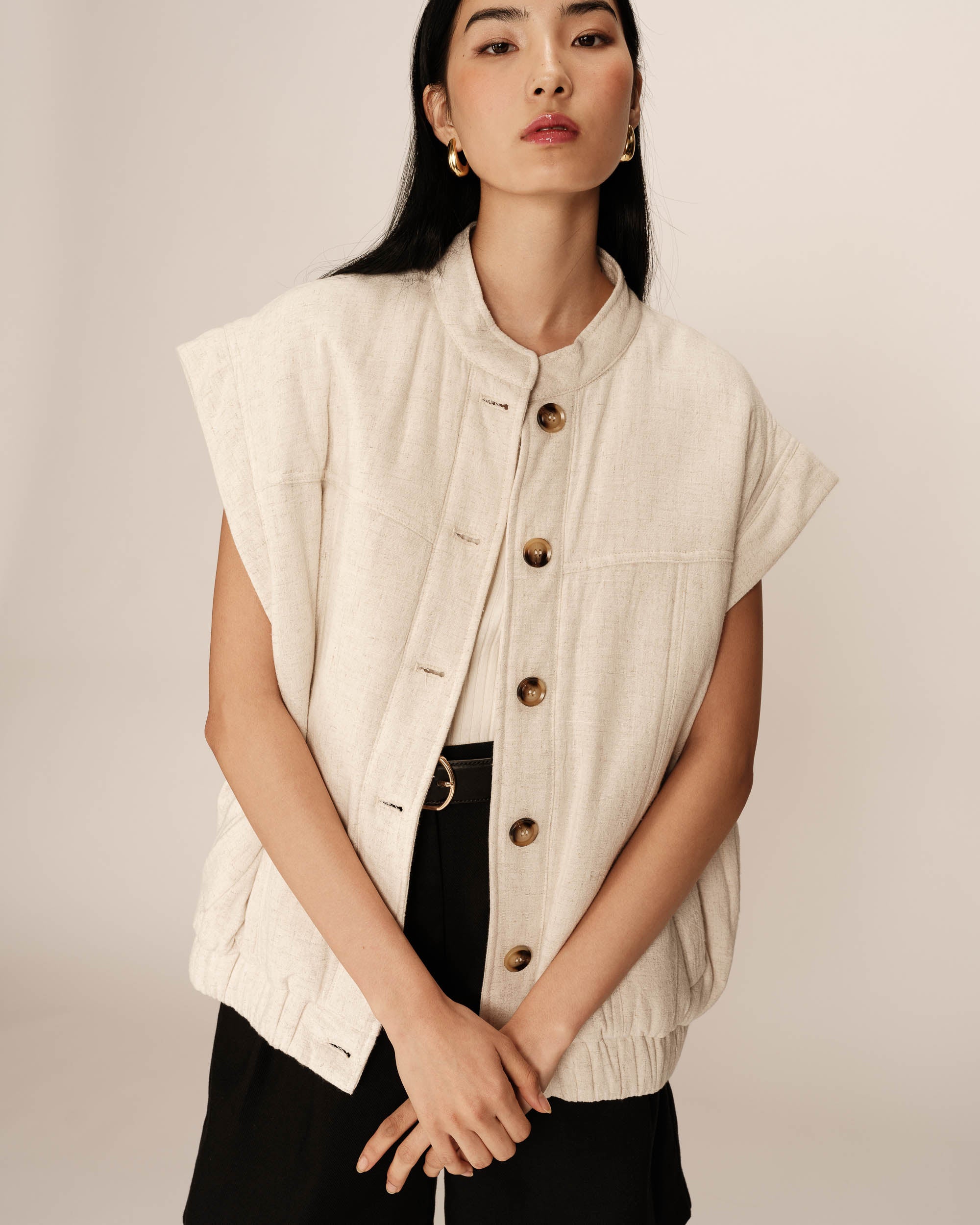 Veste matelassée col mao beige Placide