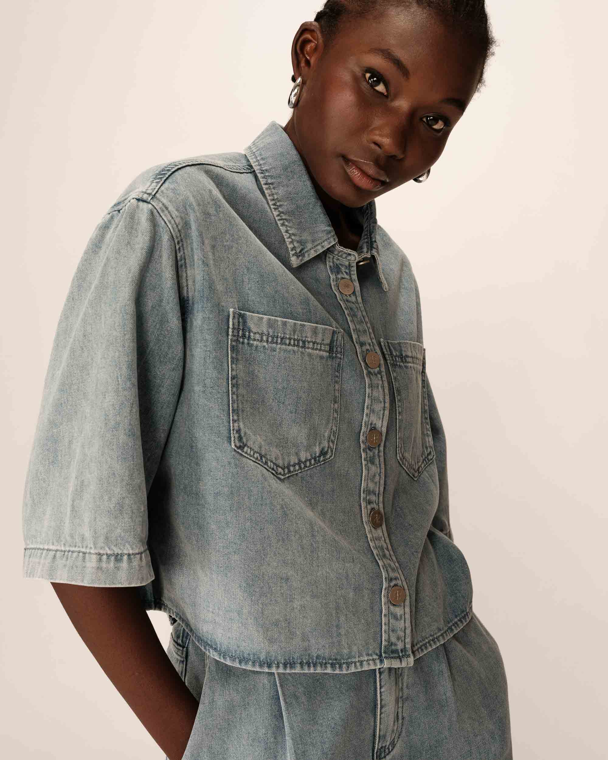Chemise oversize denim sky blue Pomona