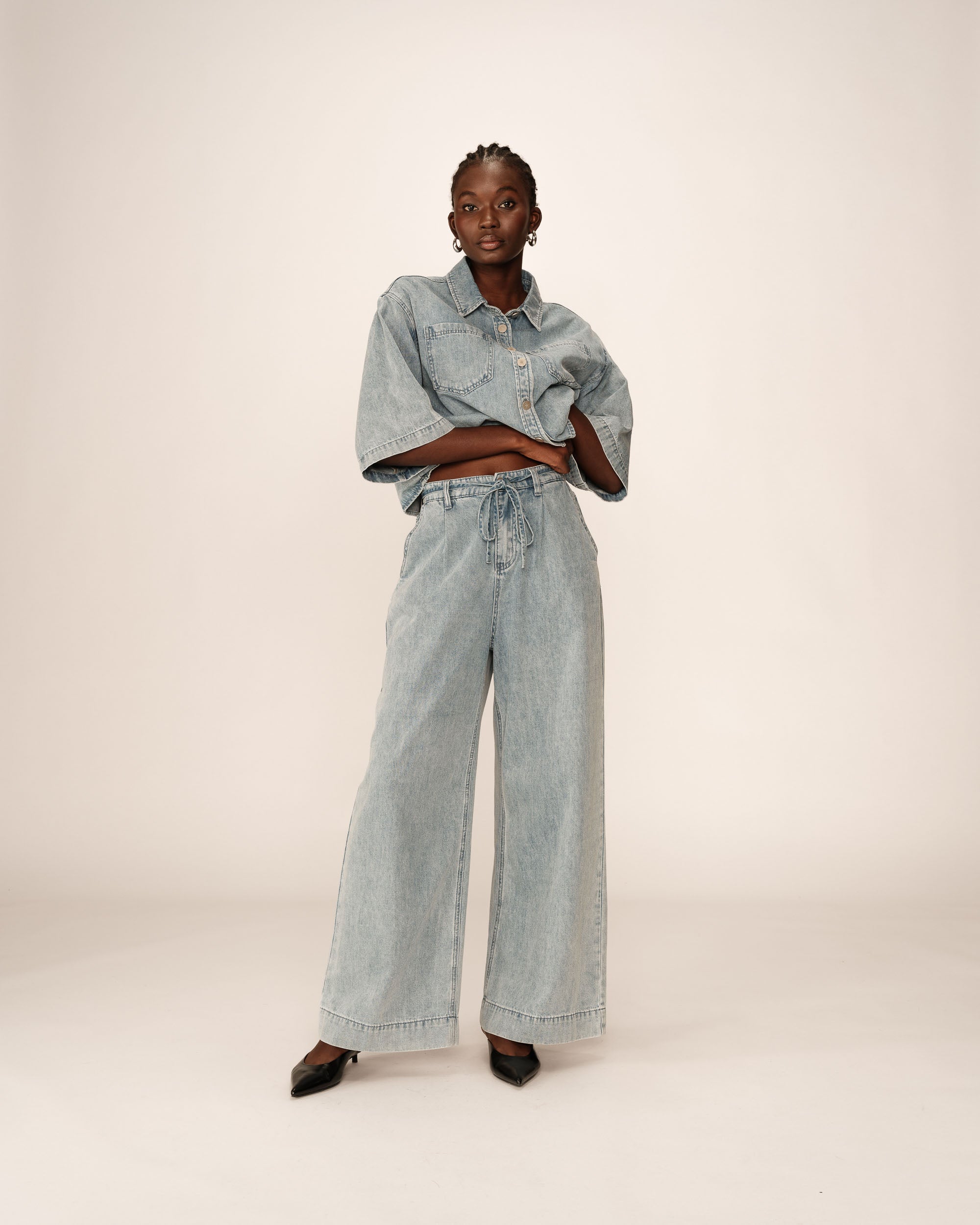 Jean oversize en denim sky blue Pompon