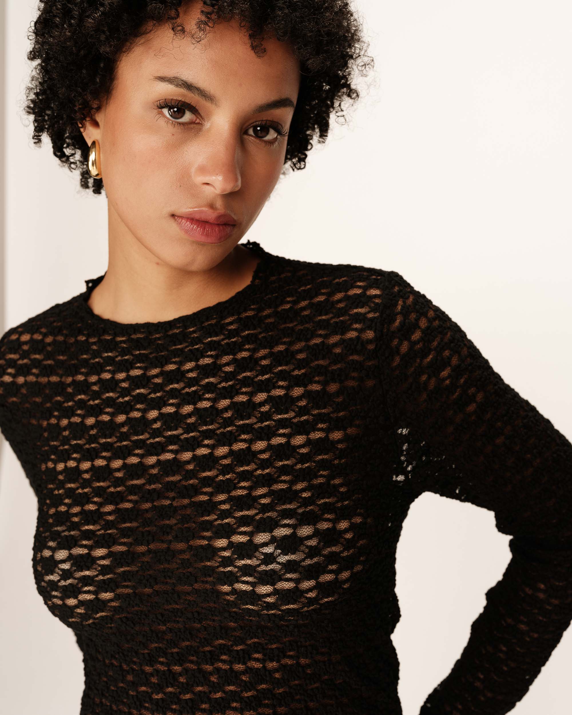 Top transparent en dentelle noir Prairie