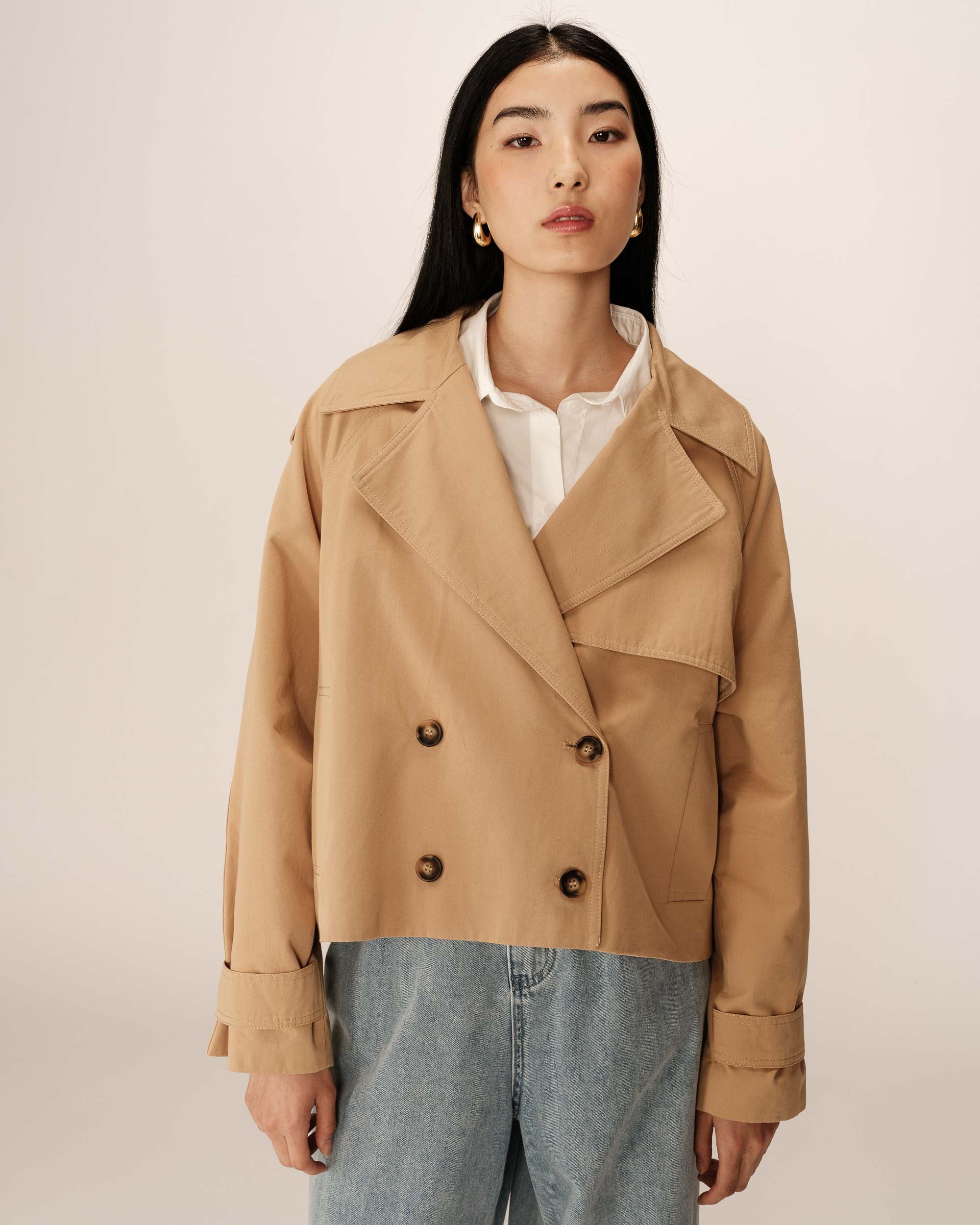 Trench court en coton camel Printemps