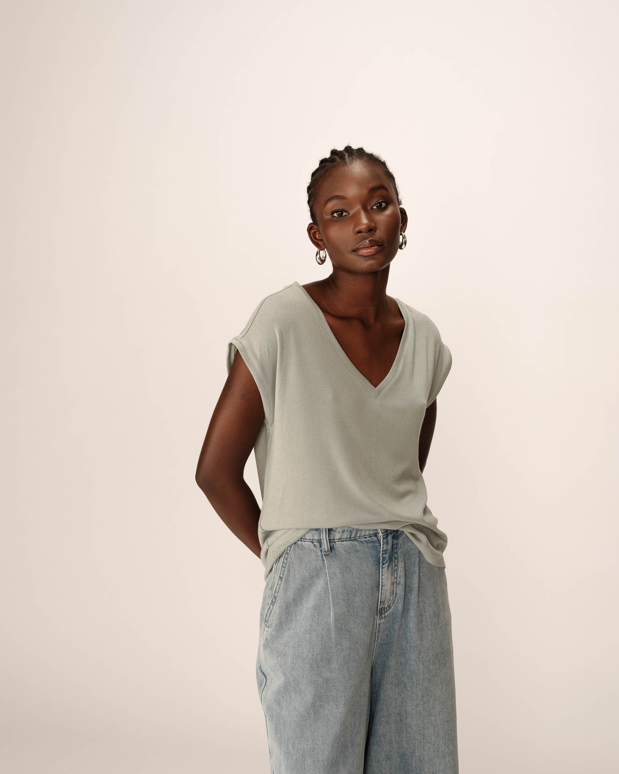 Top fluide en jersey vert Prosper