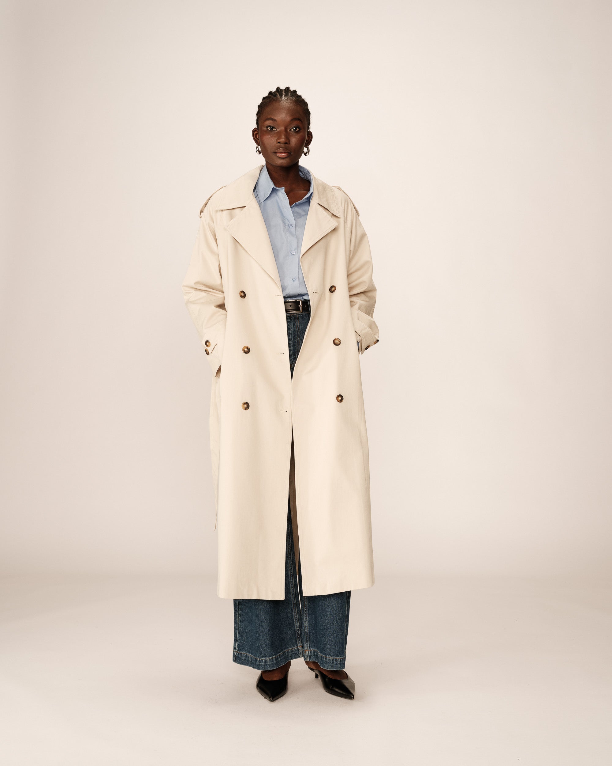 Trench long en coton ecru Proust