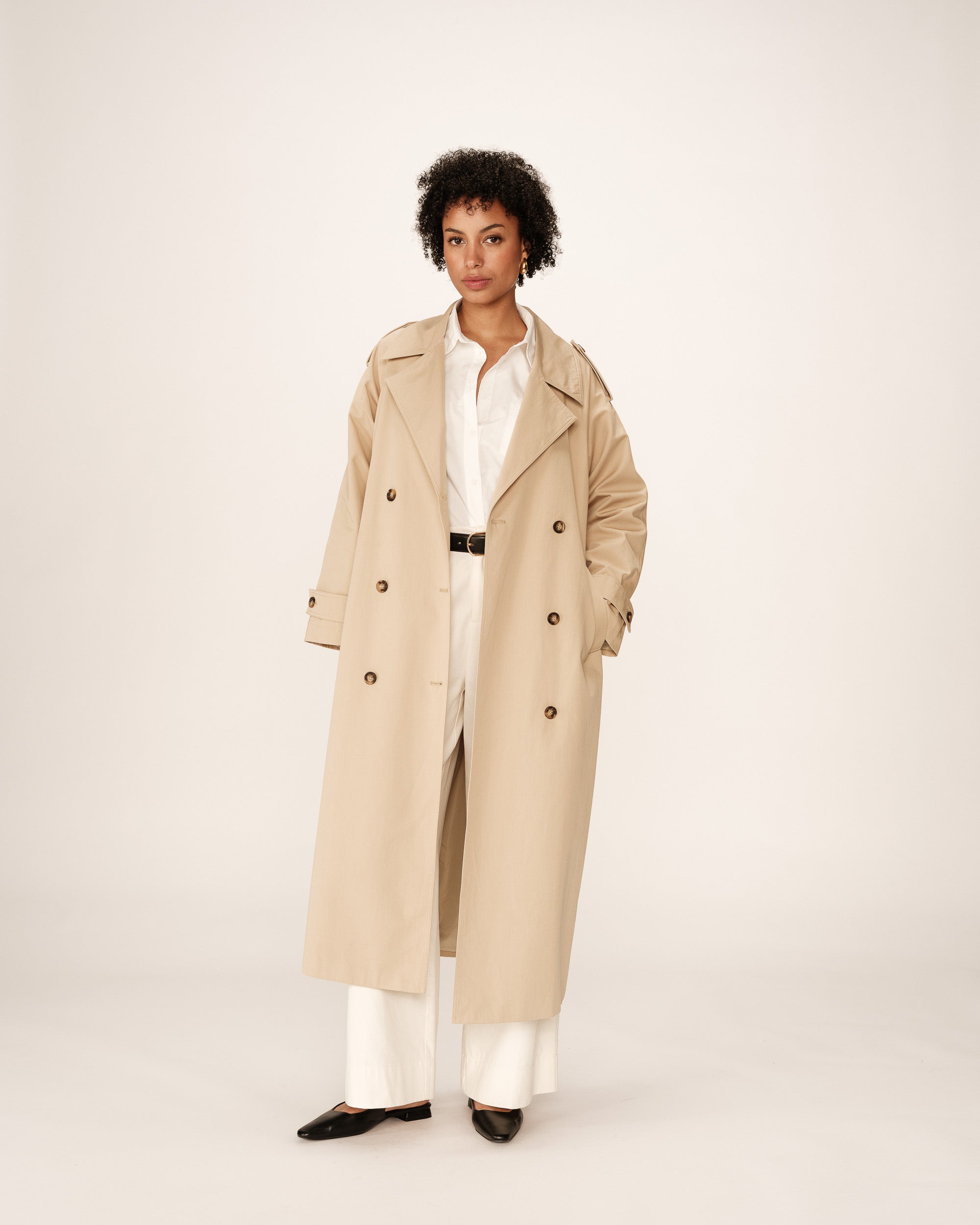 Trench long en coton beige Proust