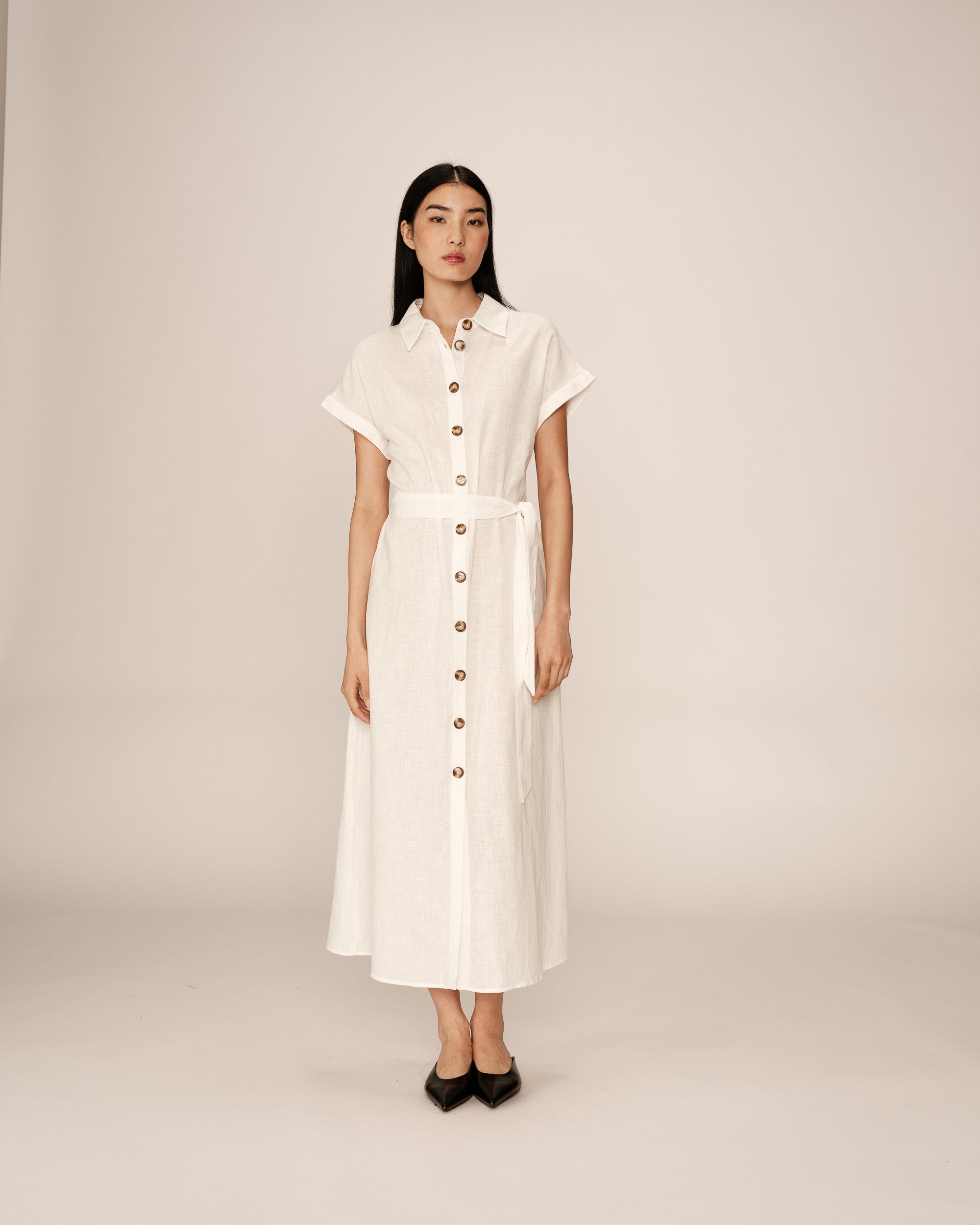 Robe longue lin et coton ecru Prudence