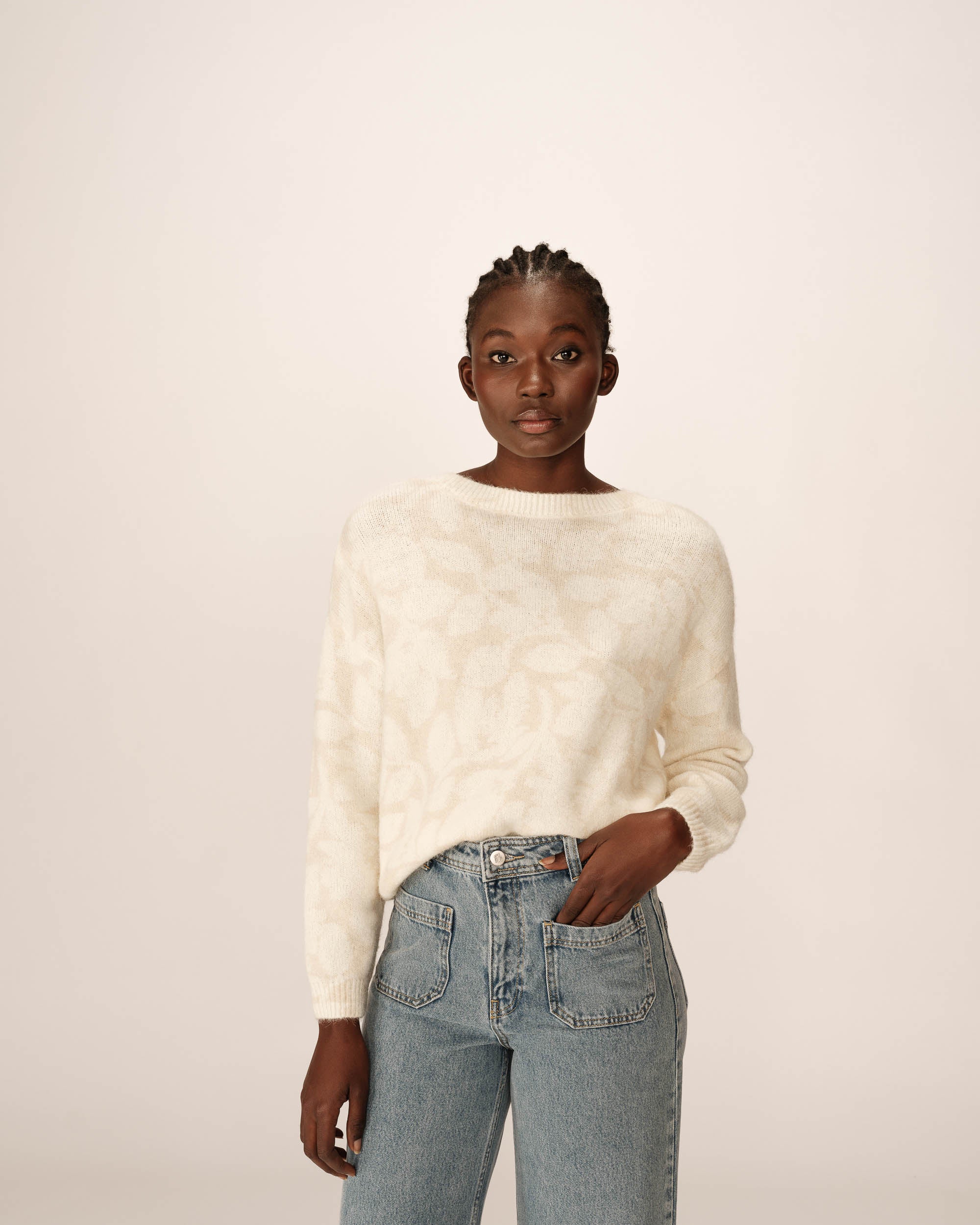 Pull oversize a motifs beige Paloma