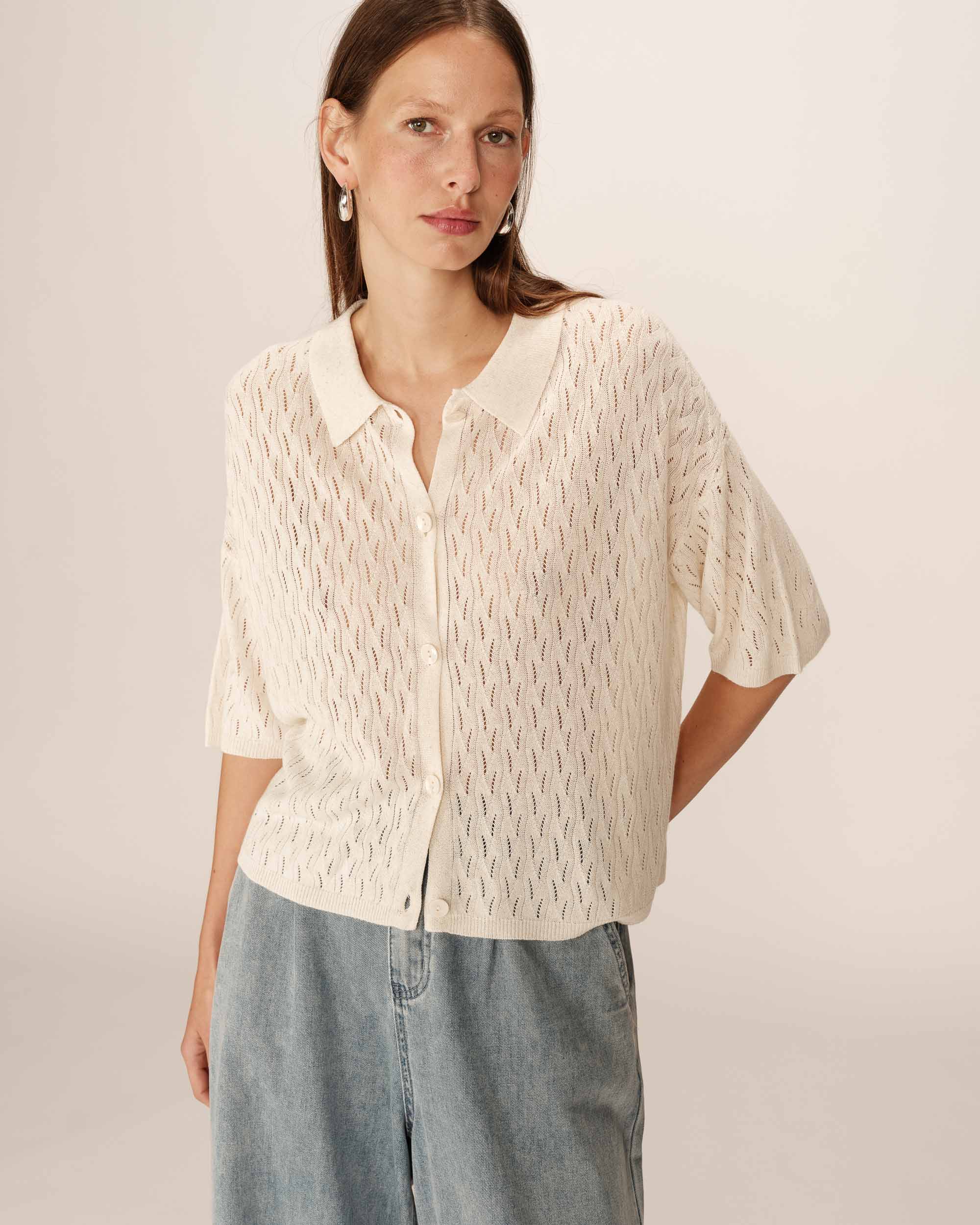 Cardigan ajoure ecru Pao