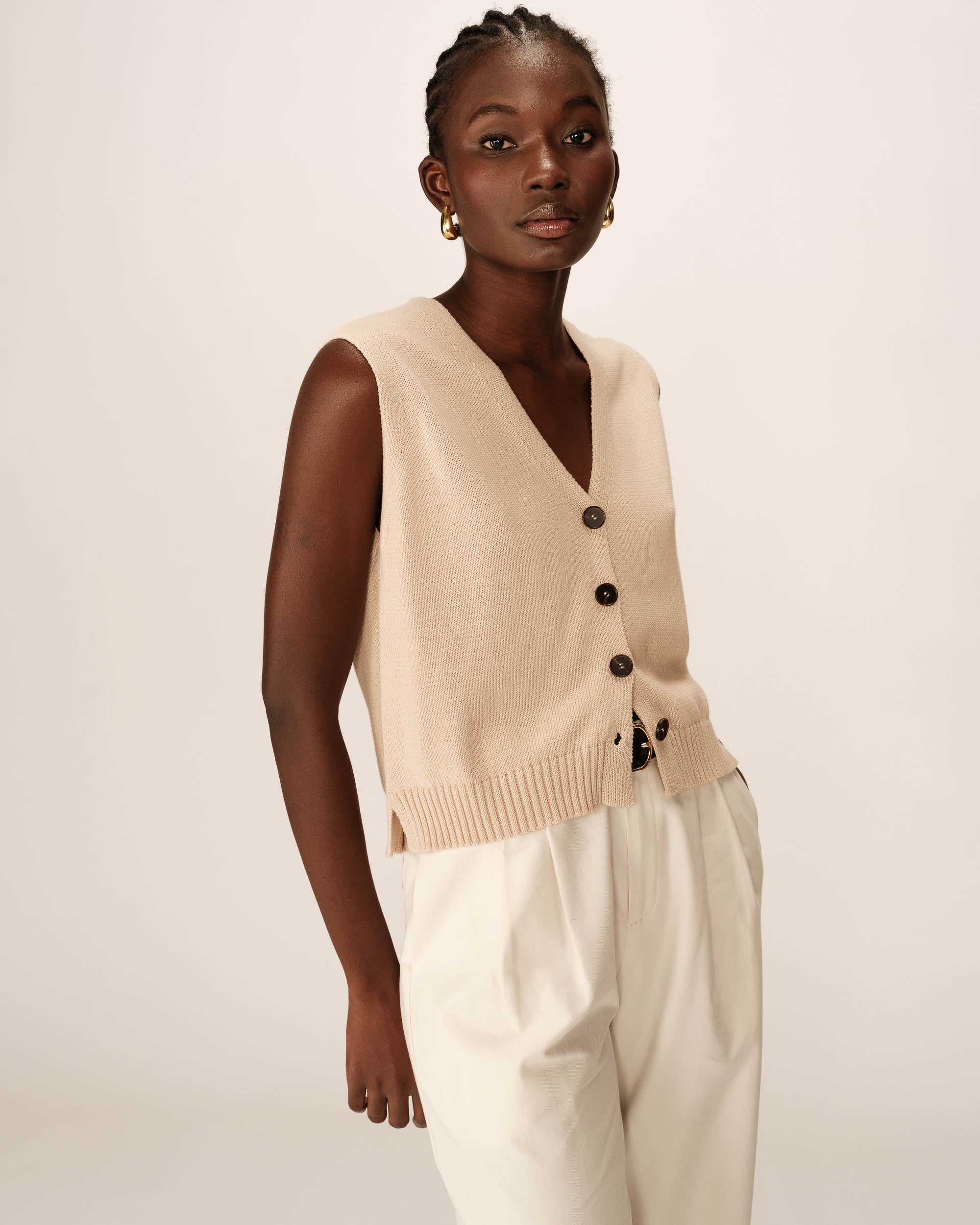 Gilet en maille ecru Pancake