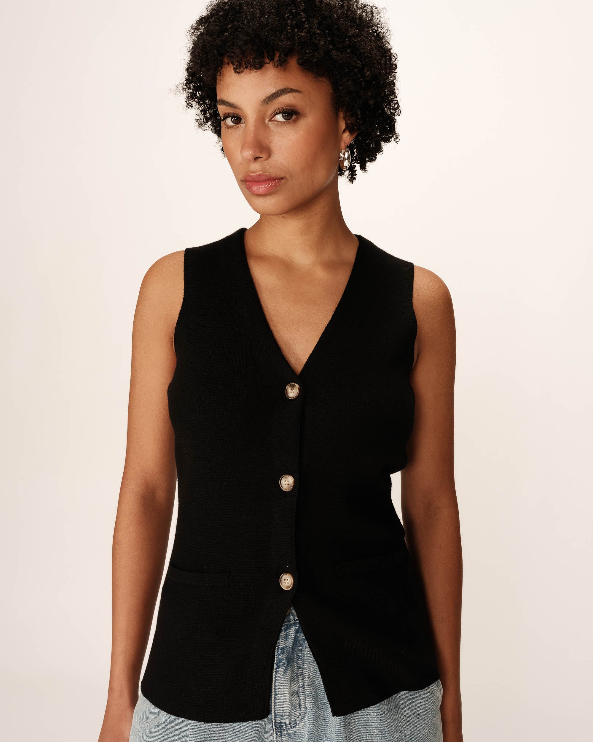 Gilet ajusté en maille noir Panama
