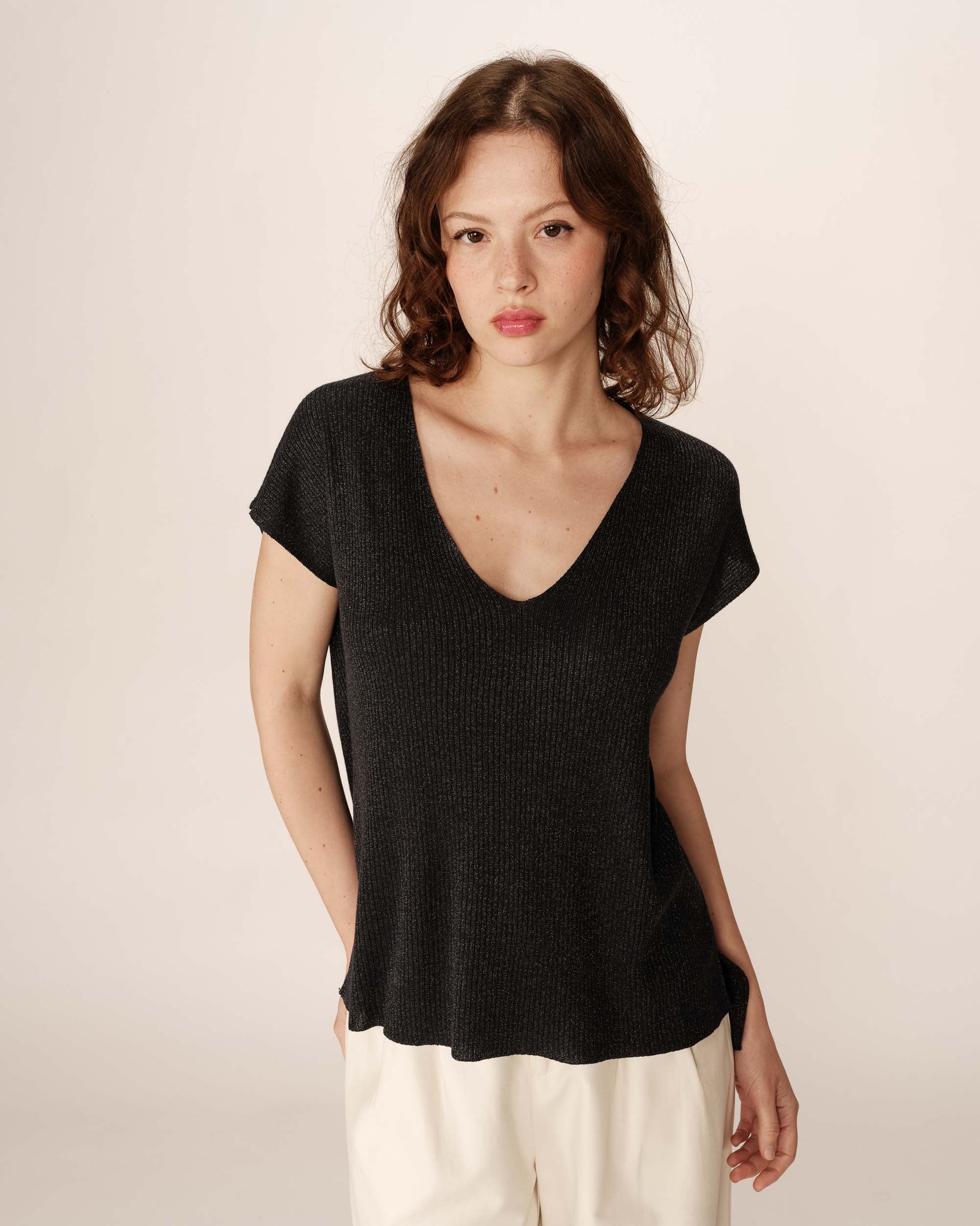 Pull en lurex col v marine Pacino