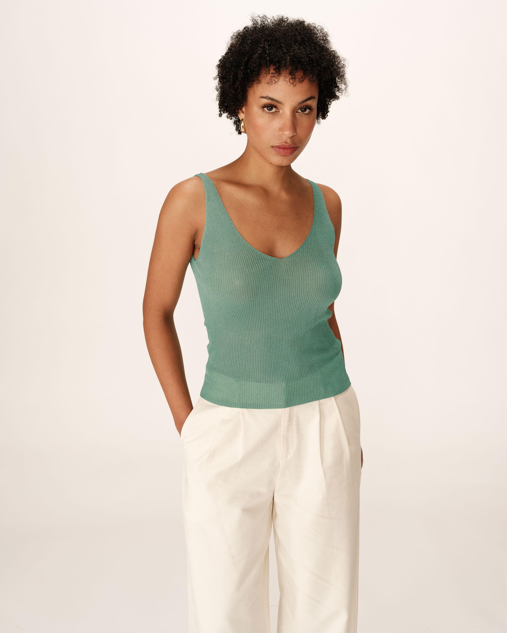 Top ajusté en lurex aqua Paillette