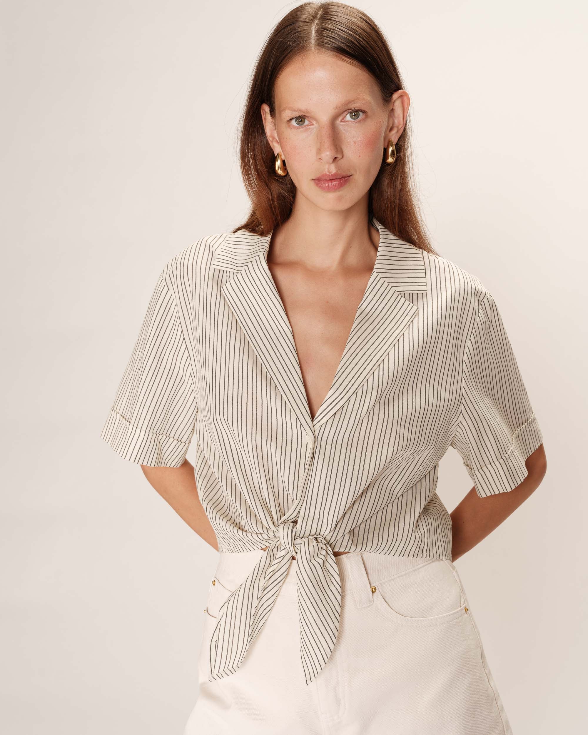 Chemise rayee en coton ecru Ruth