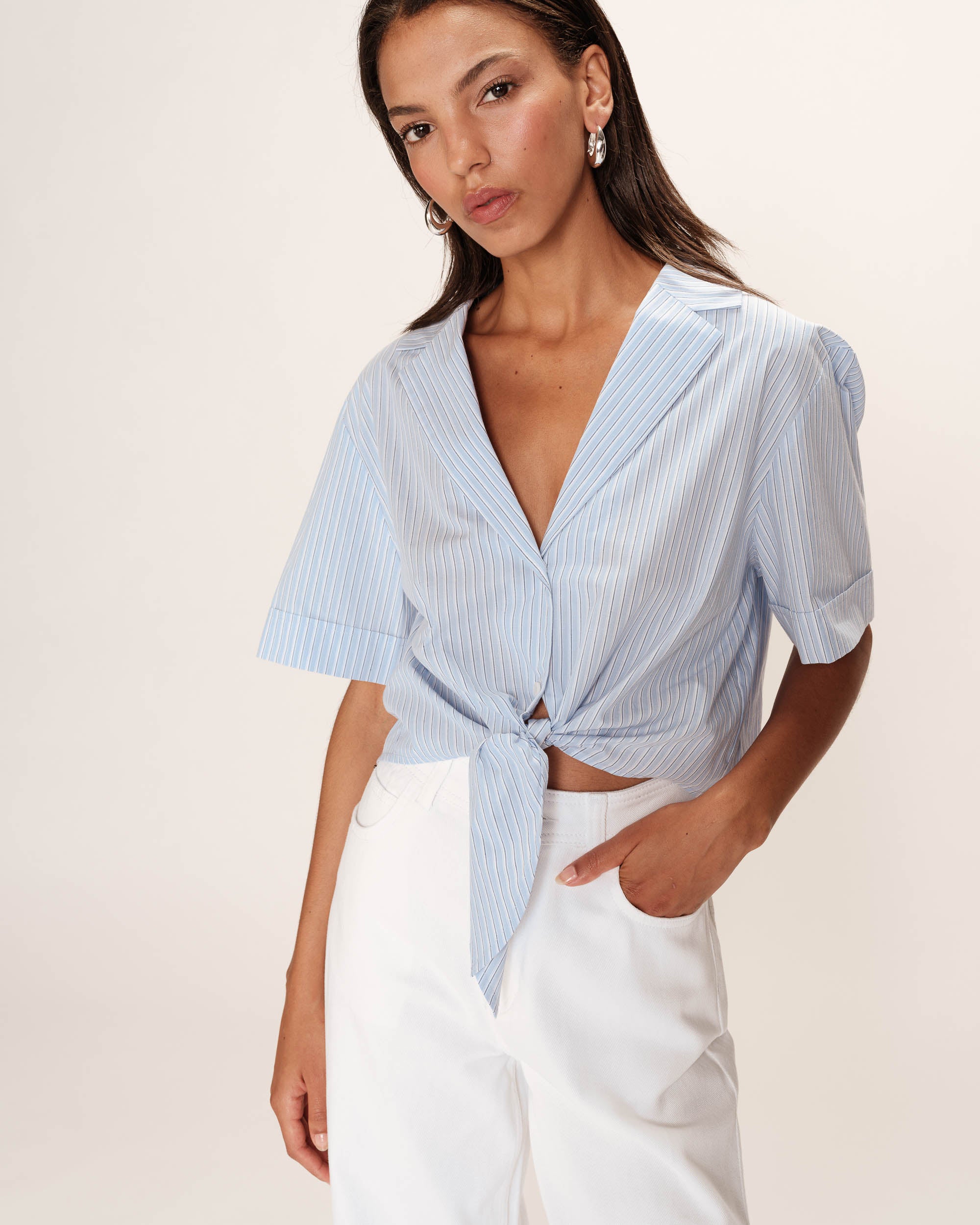 Chemise rayee en coton bleu Ruth
