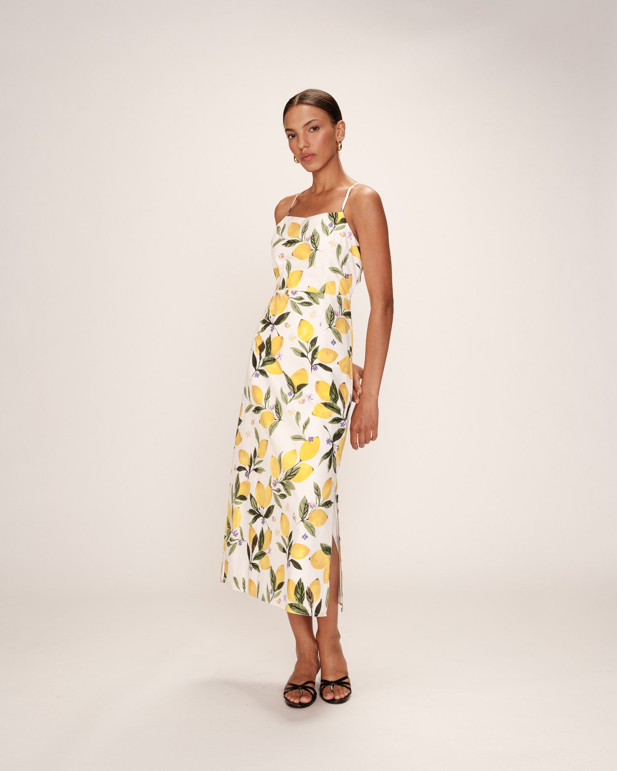 Robe mi-longue col carre ecru Rebecca