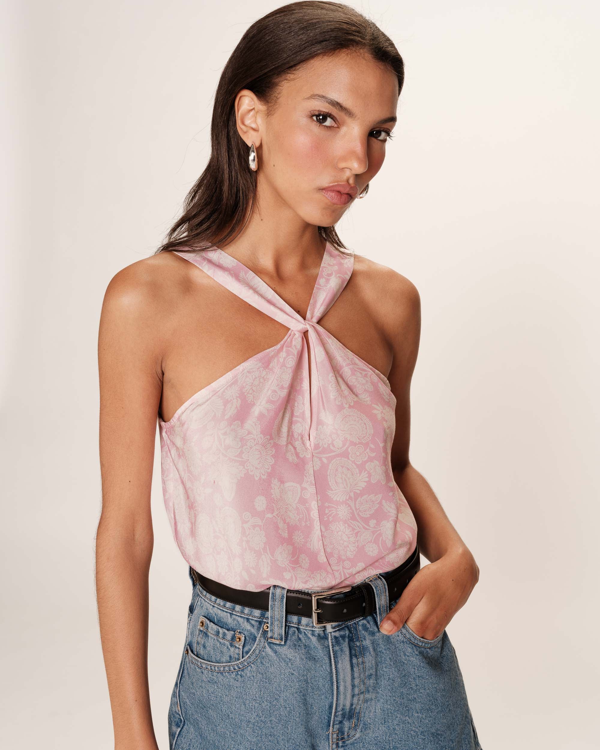 Top fluide col torsade rose Racine