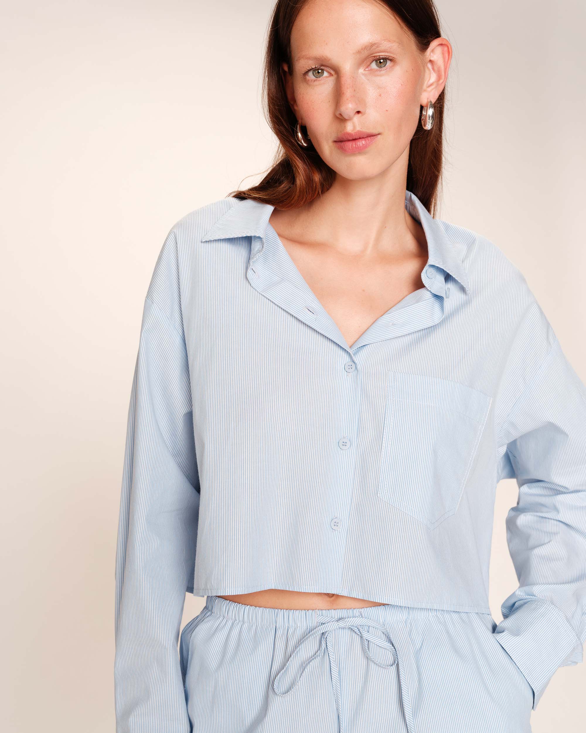 Chemise courte oversize rayures Roxane