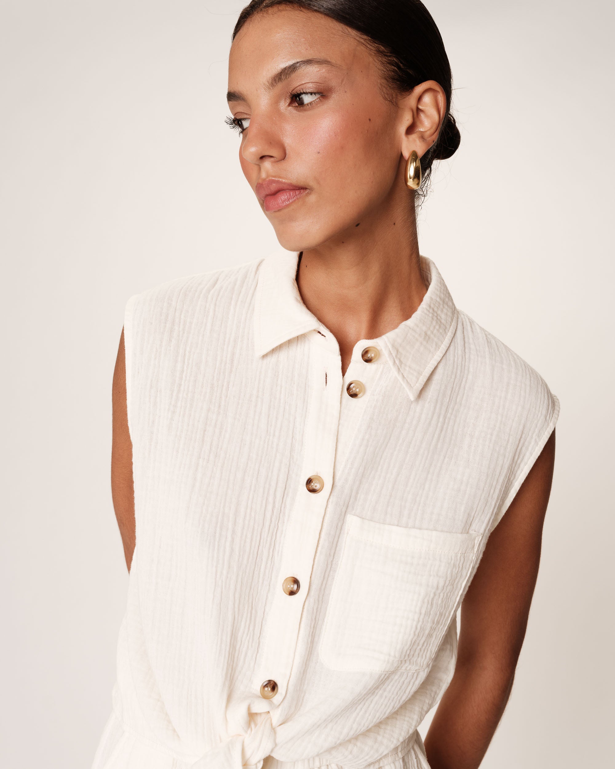 Chemise nouée en coton ecru Reglisse