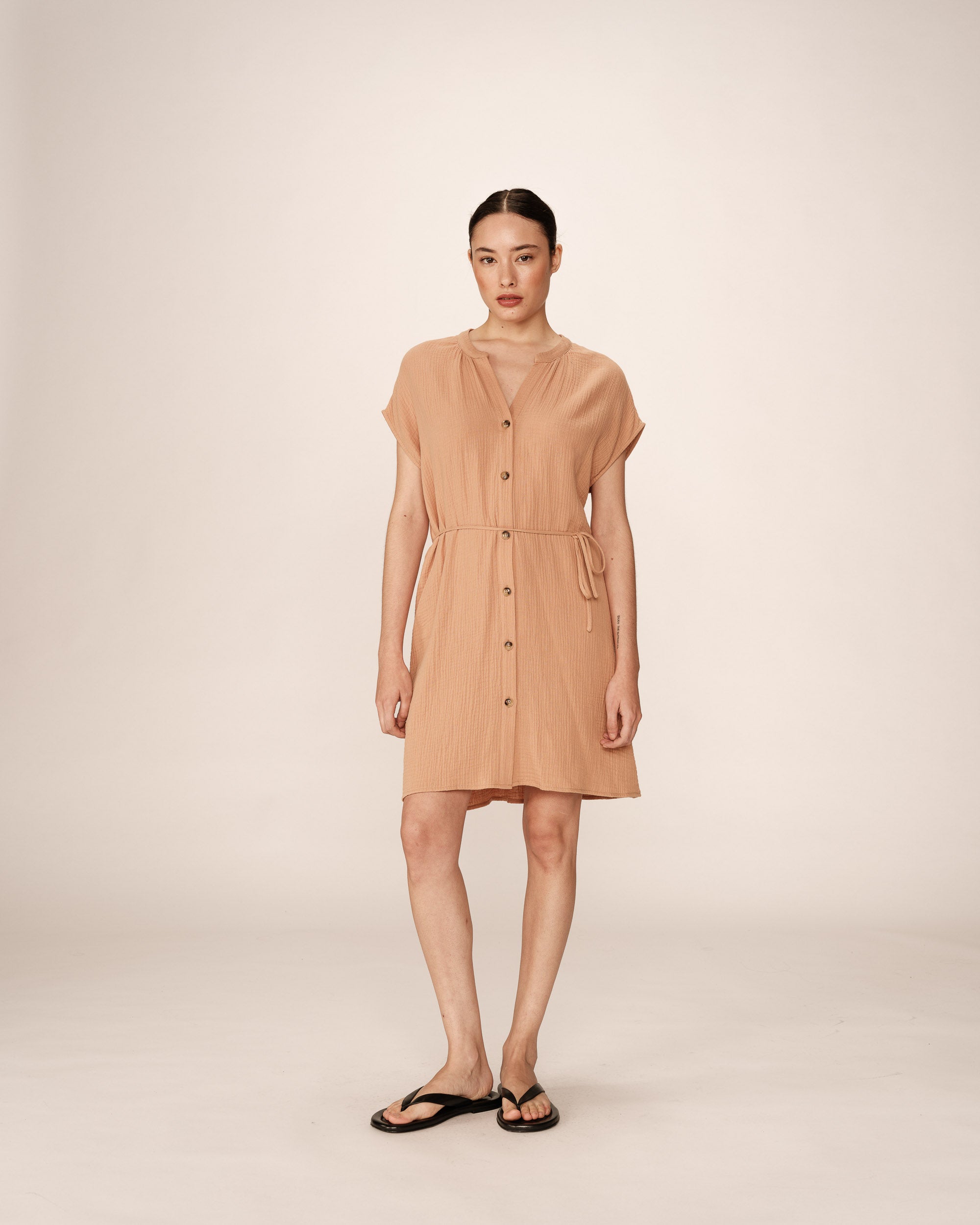 Robe courte en coton camel Rozana