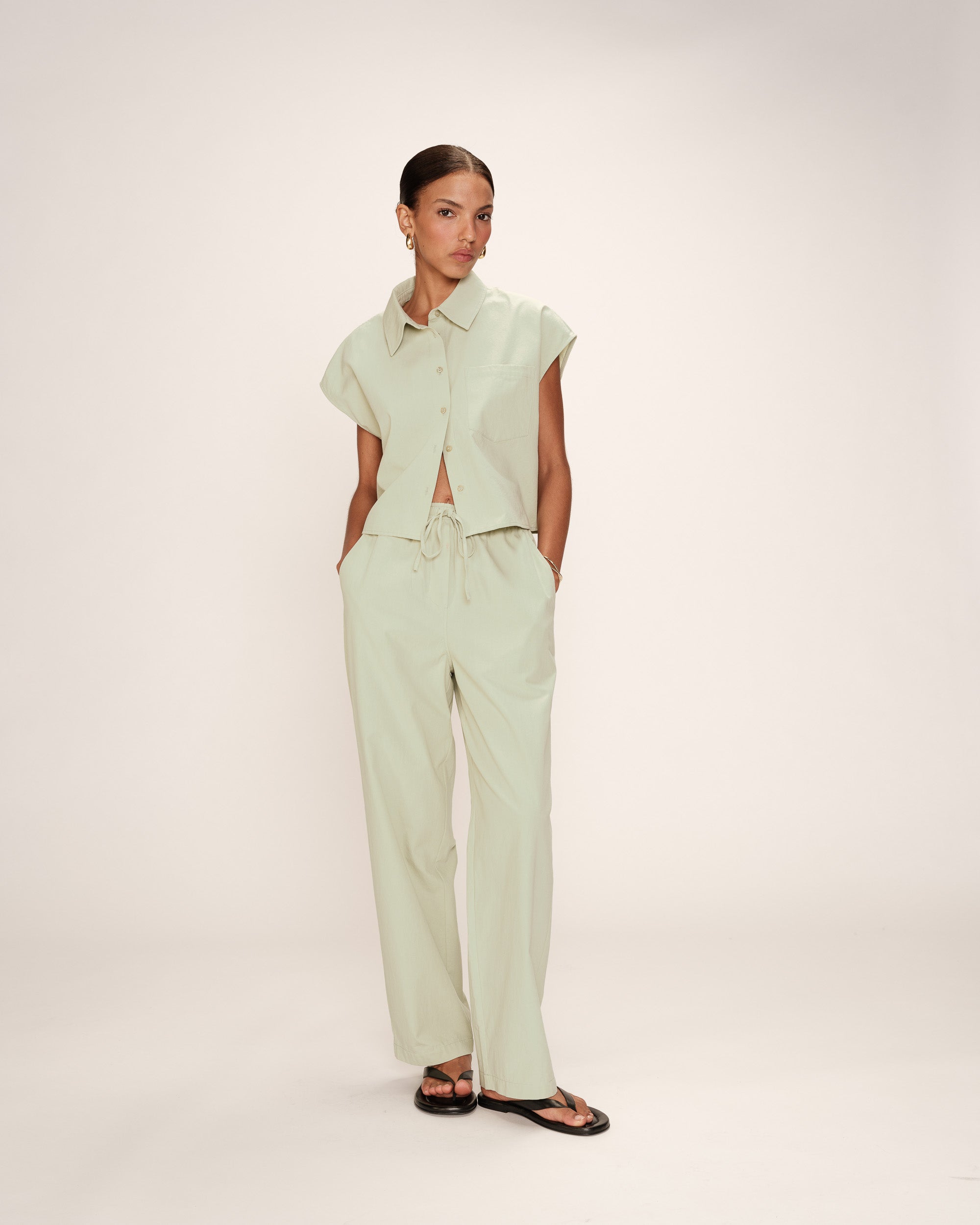 Pantalon droit en coton menthe Rhode