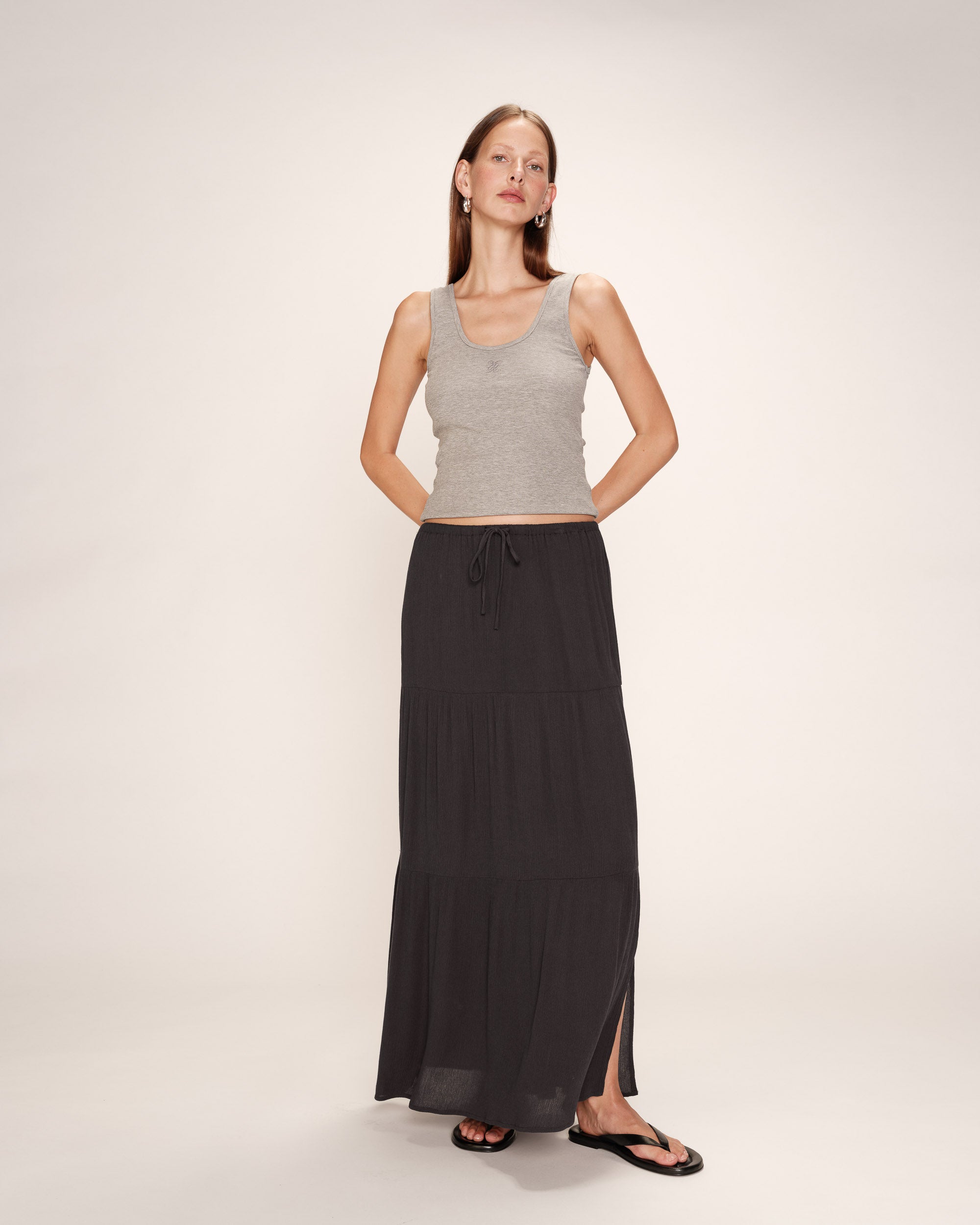 Jupe longue fluide anthracite Ronsard