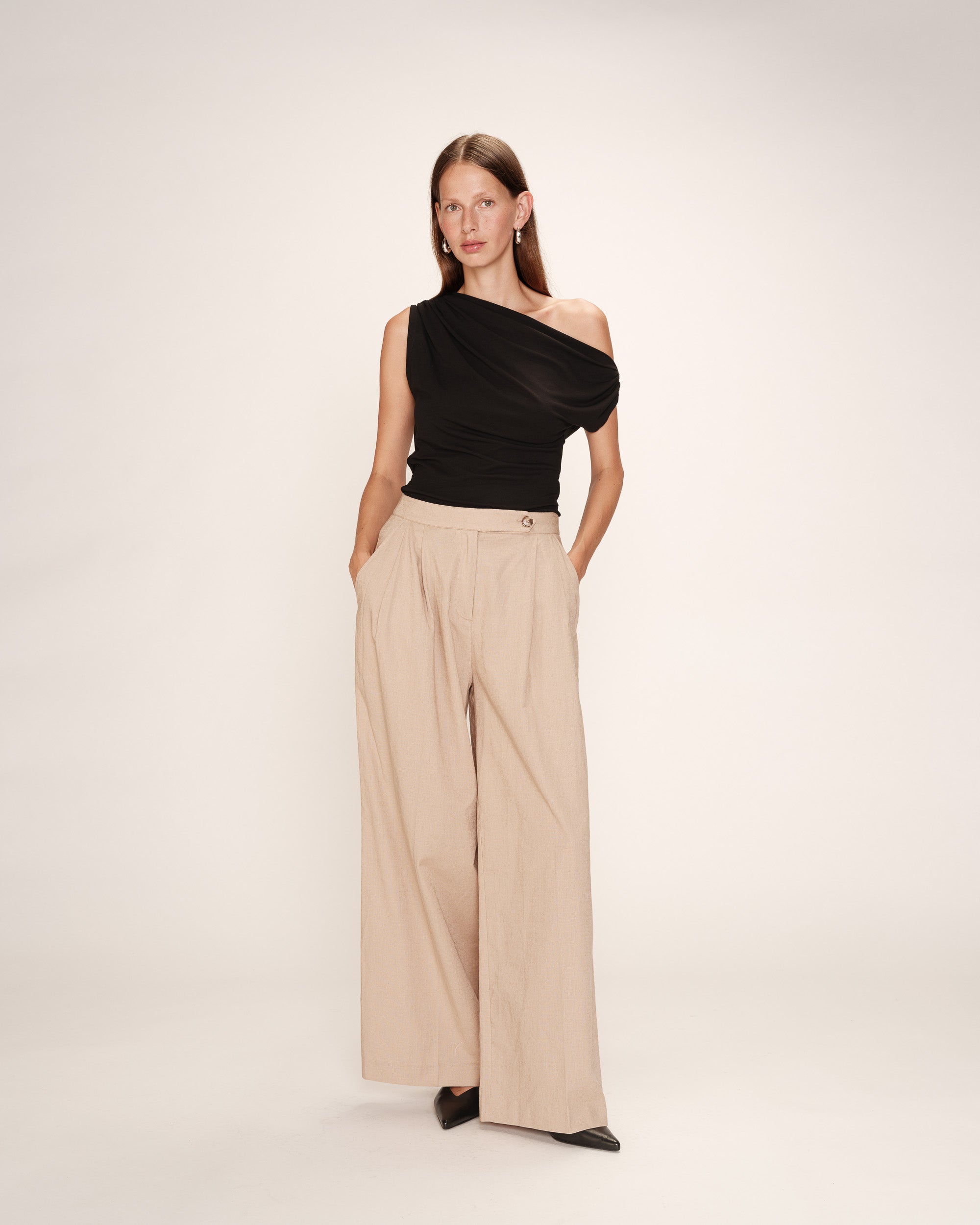 Pantalon droit en lin beige Robin