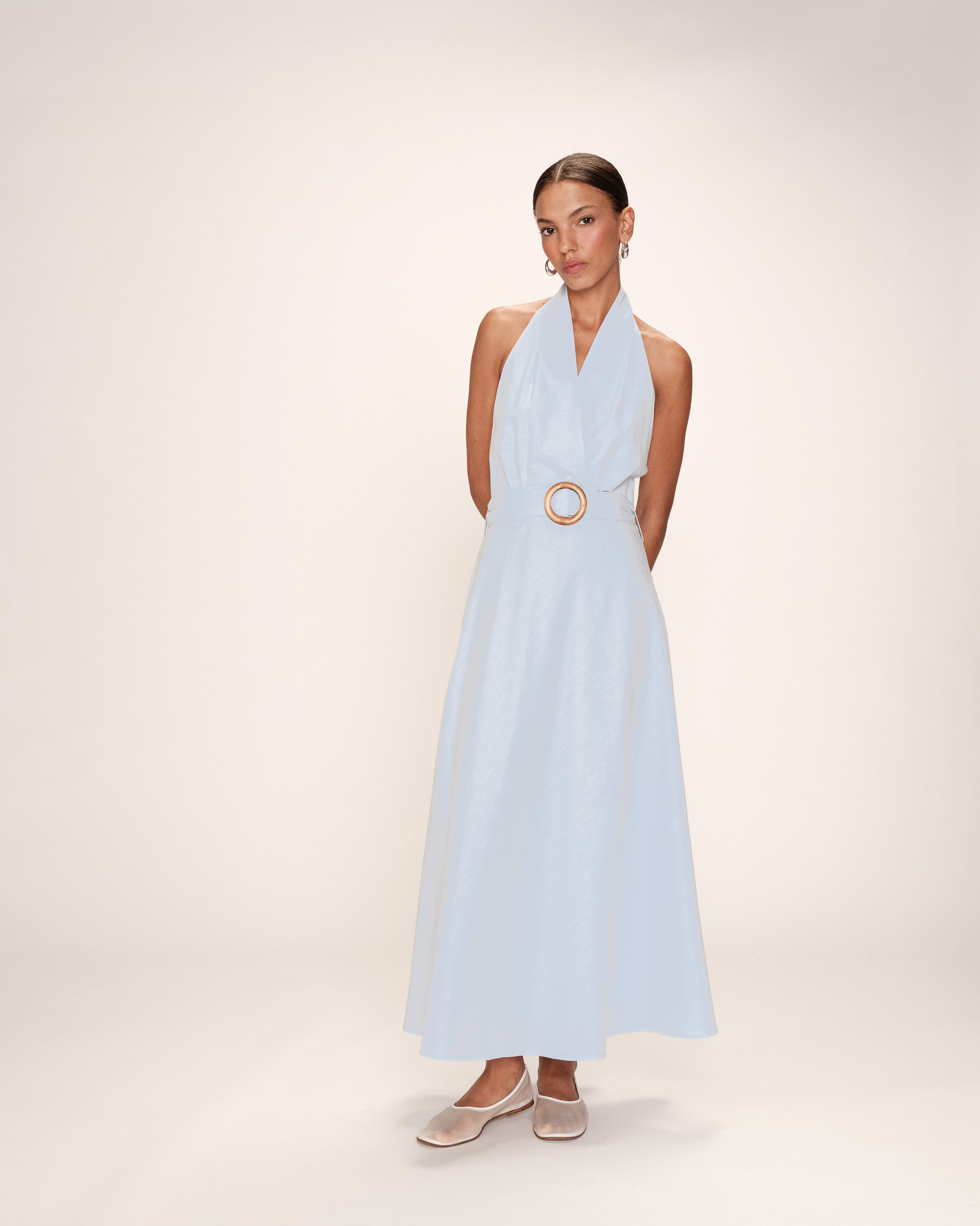 Robe longue dos nu bleu Rosamour