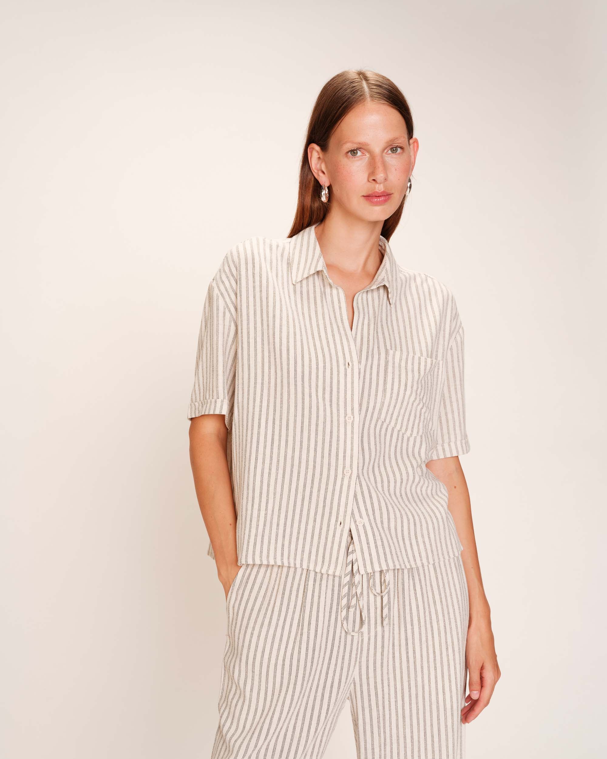 Chemise a rayures en lin ecru Rhum