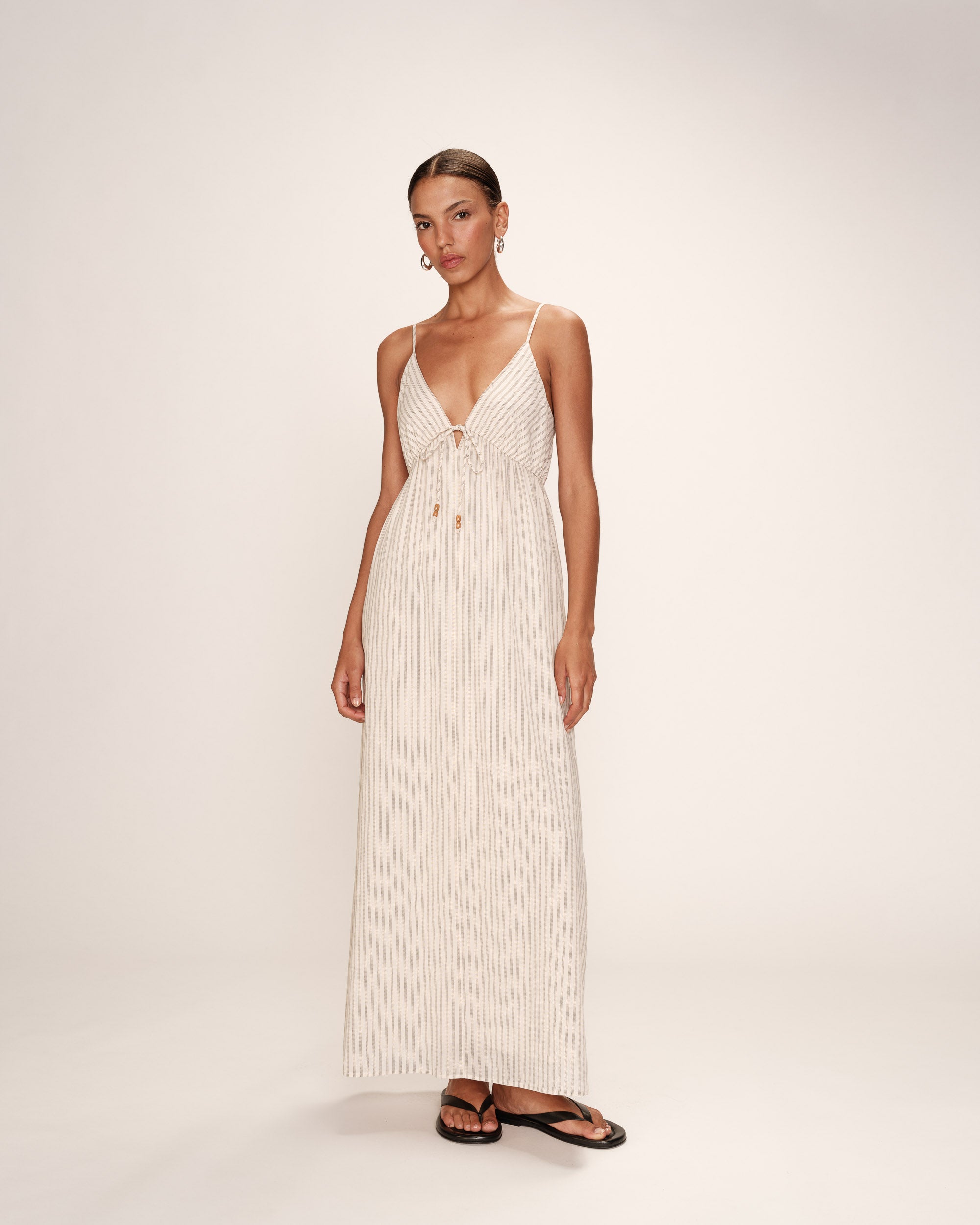 Robe longue rayee en coton ecru Raja