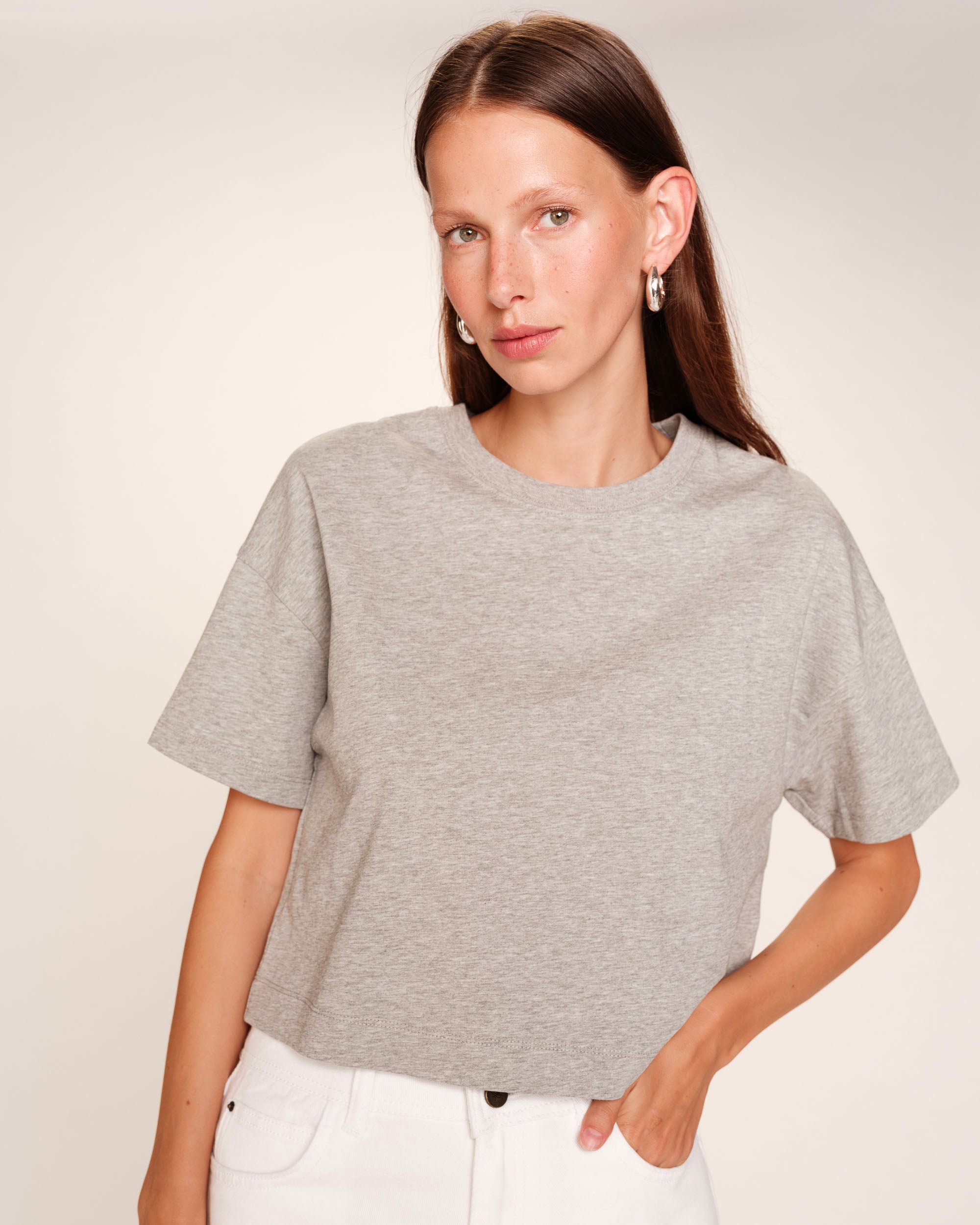 T-shirt court en coton gris Rodin