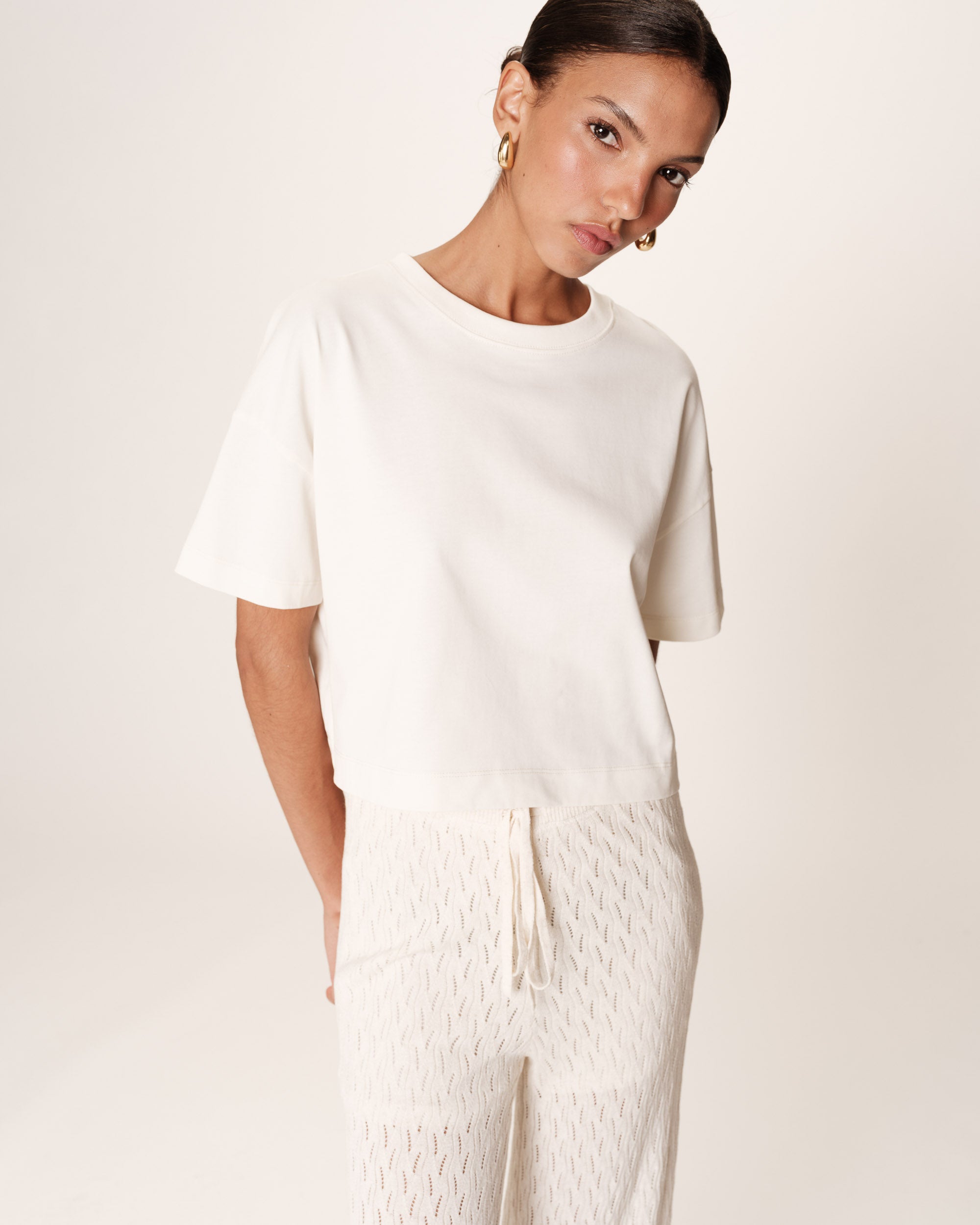 T-shirt court en coton ecru Rodin