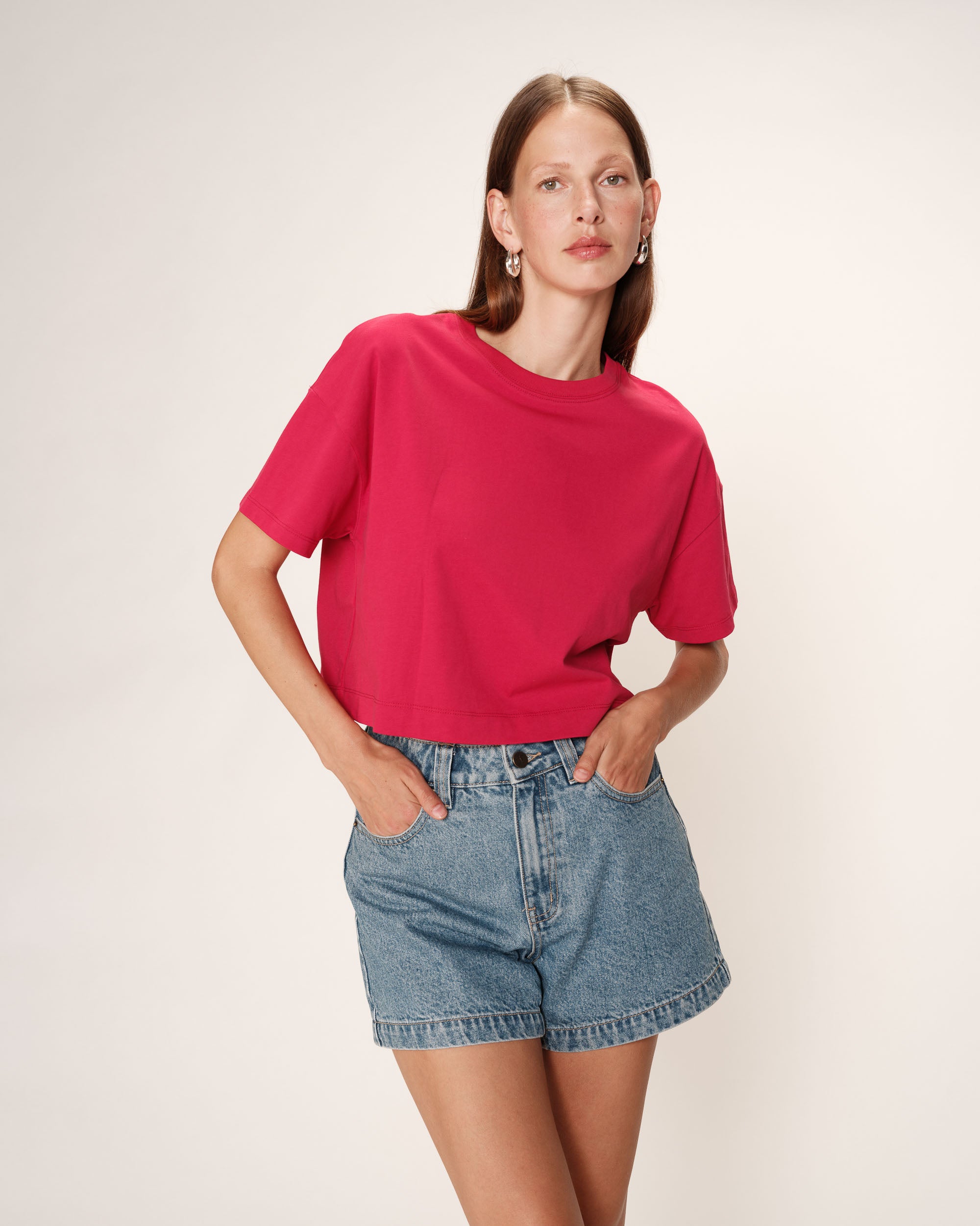 T-shirt court en coton cerise Rodin