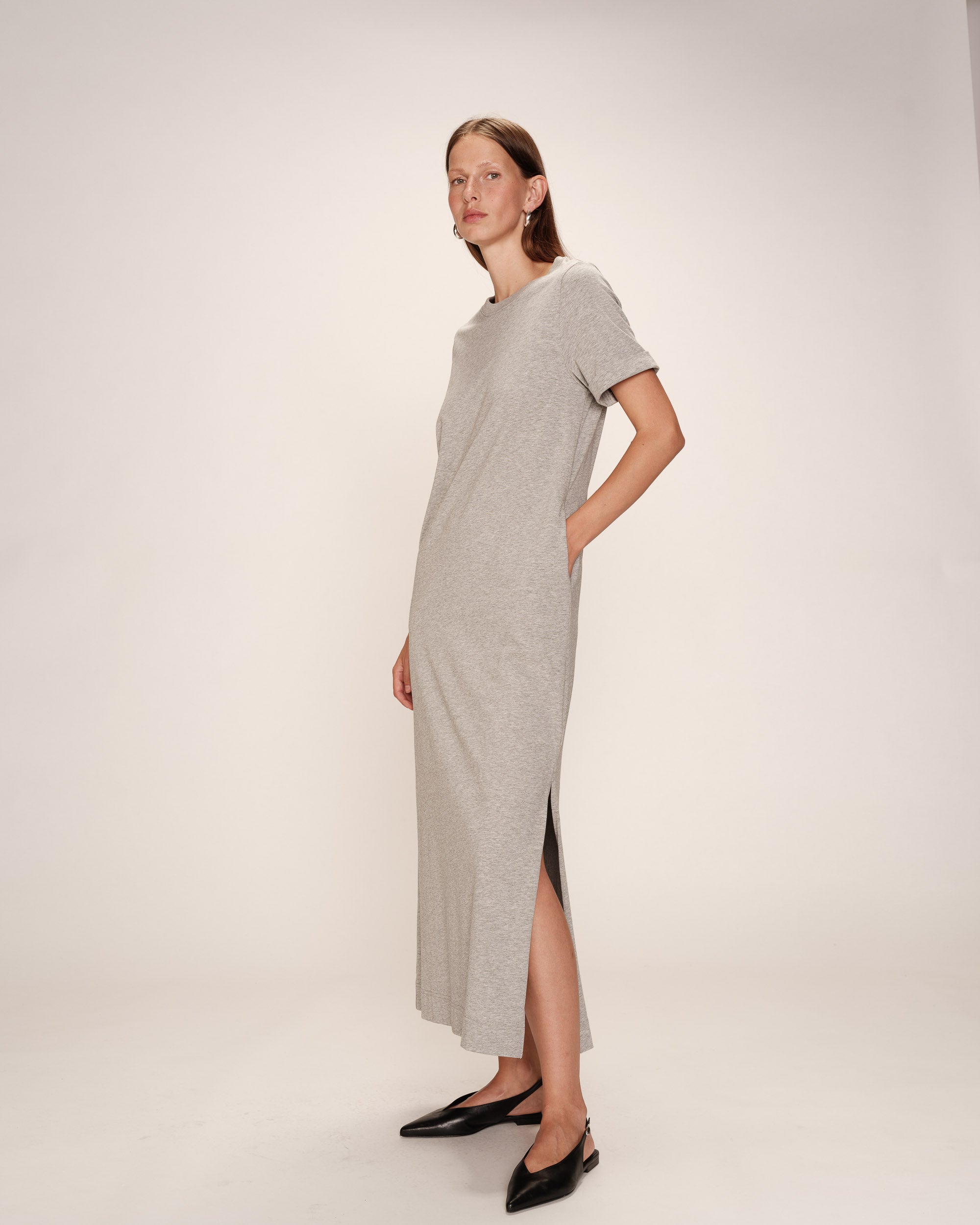 Robe longue manches courtes gris Rosalie