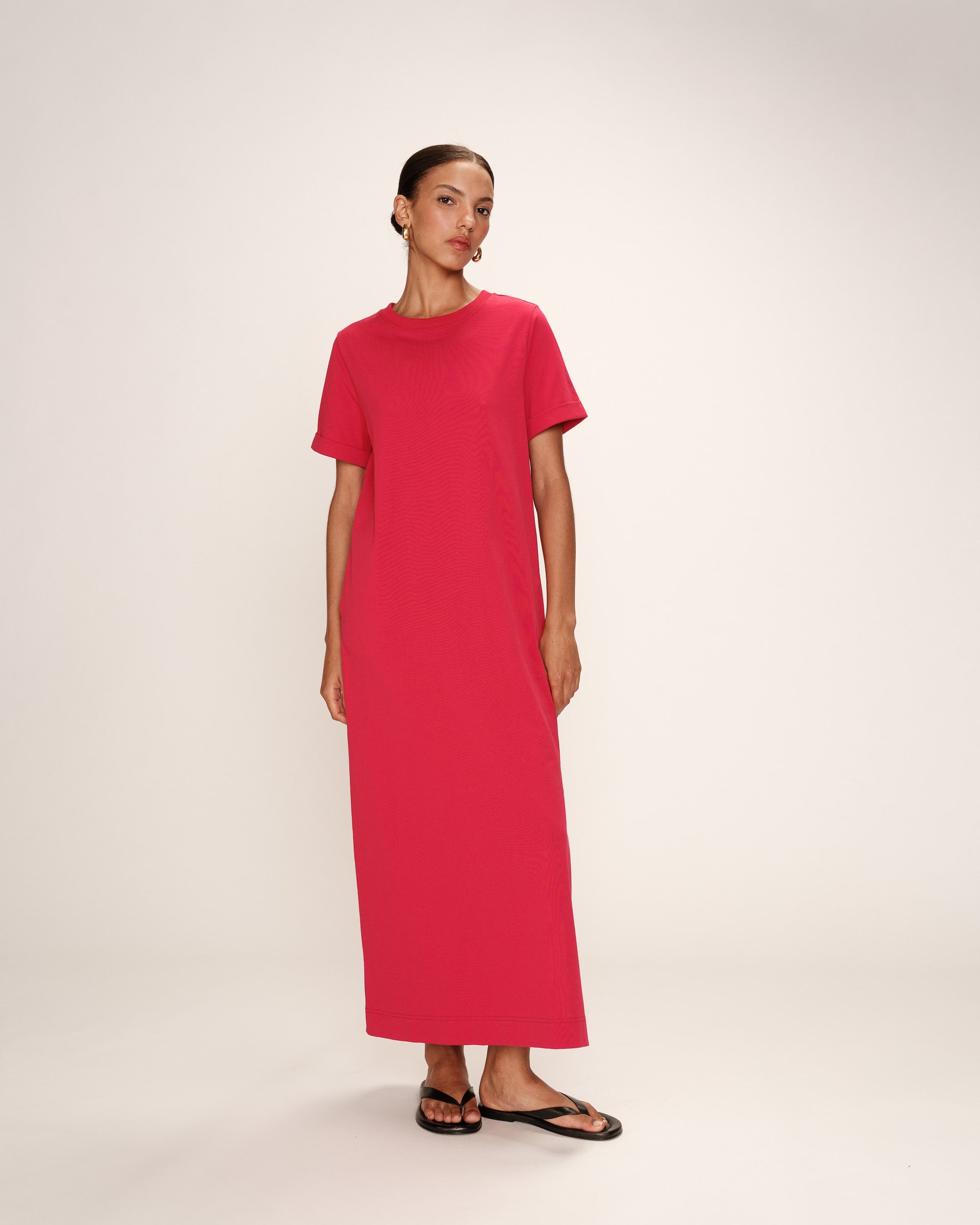 Robe longue manches courtes cerise Rosalie