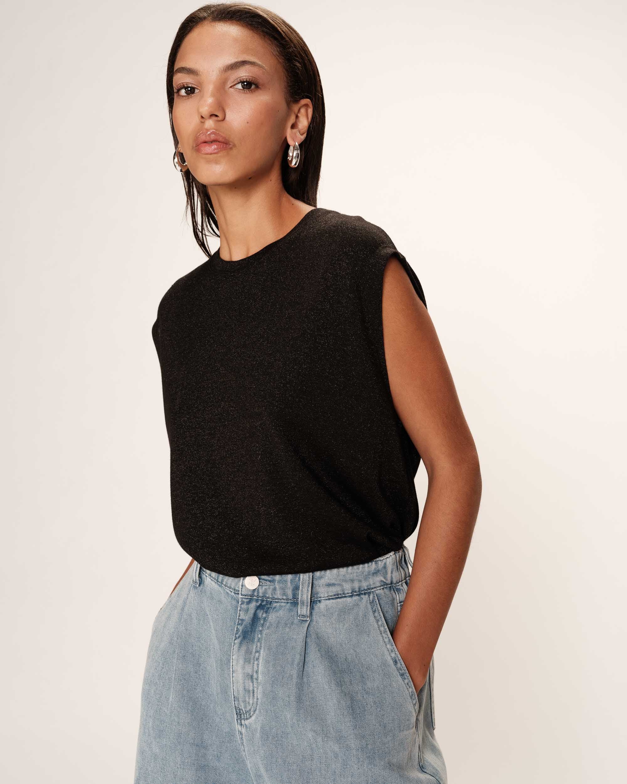 Top droit en lurex noir Rimbaud