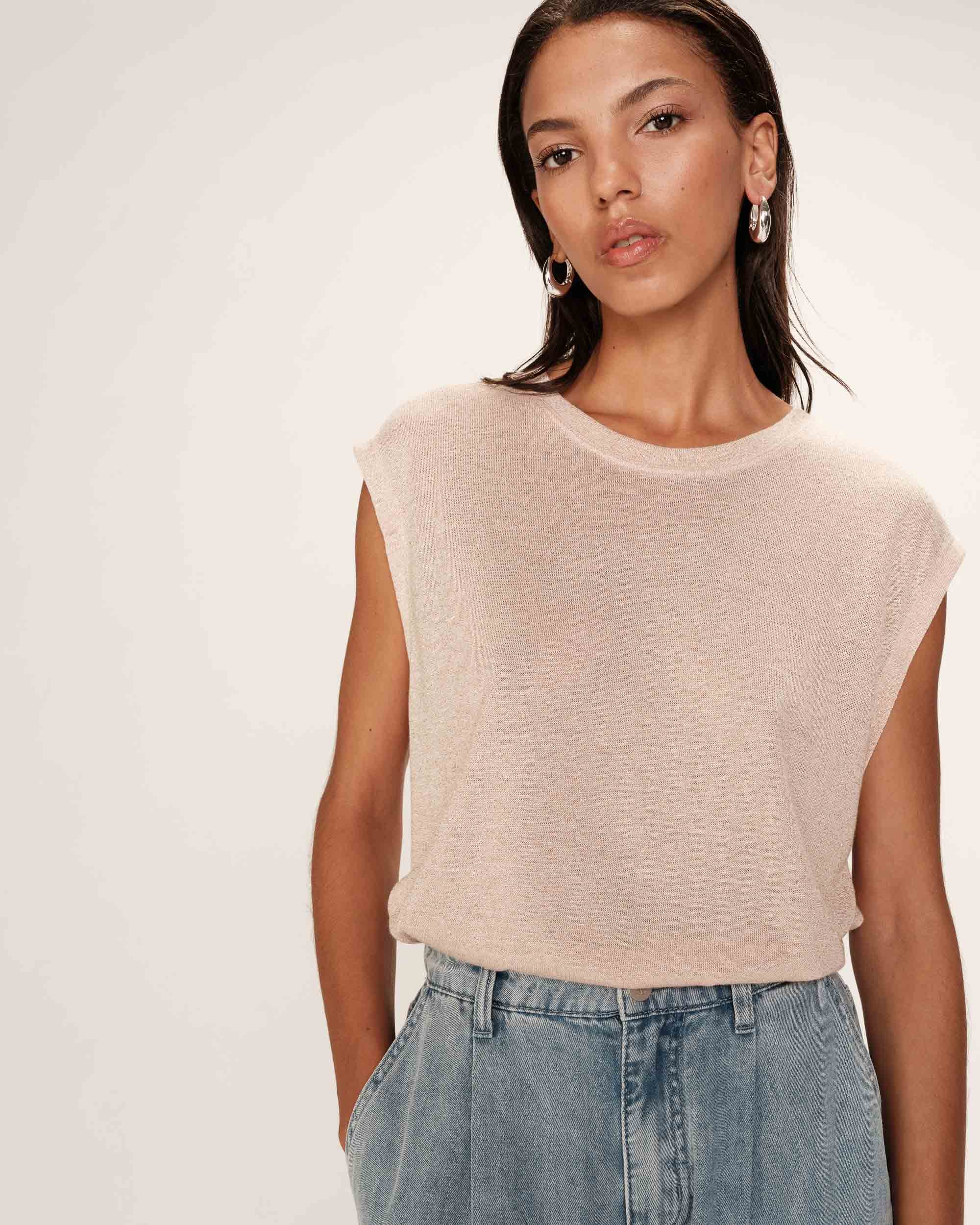 Top droit en lurex champagne Rimbaud