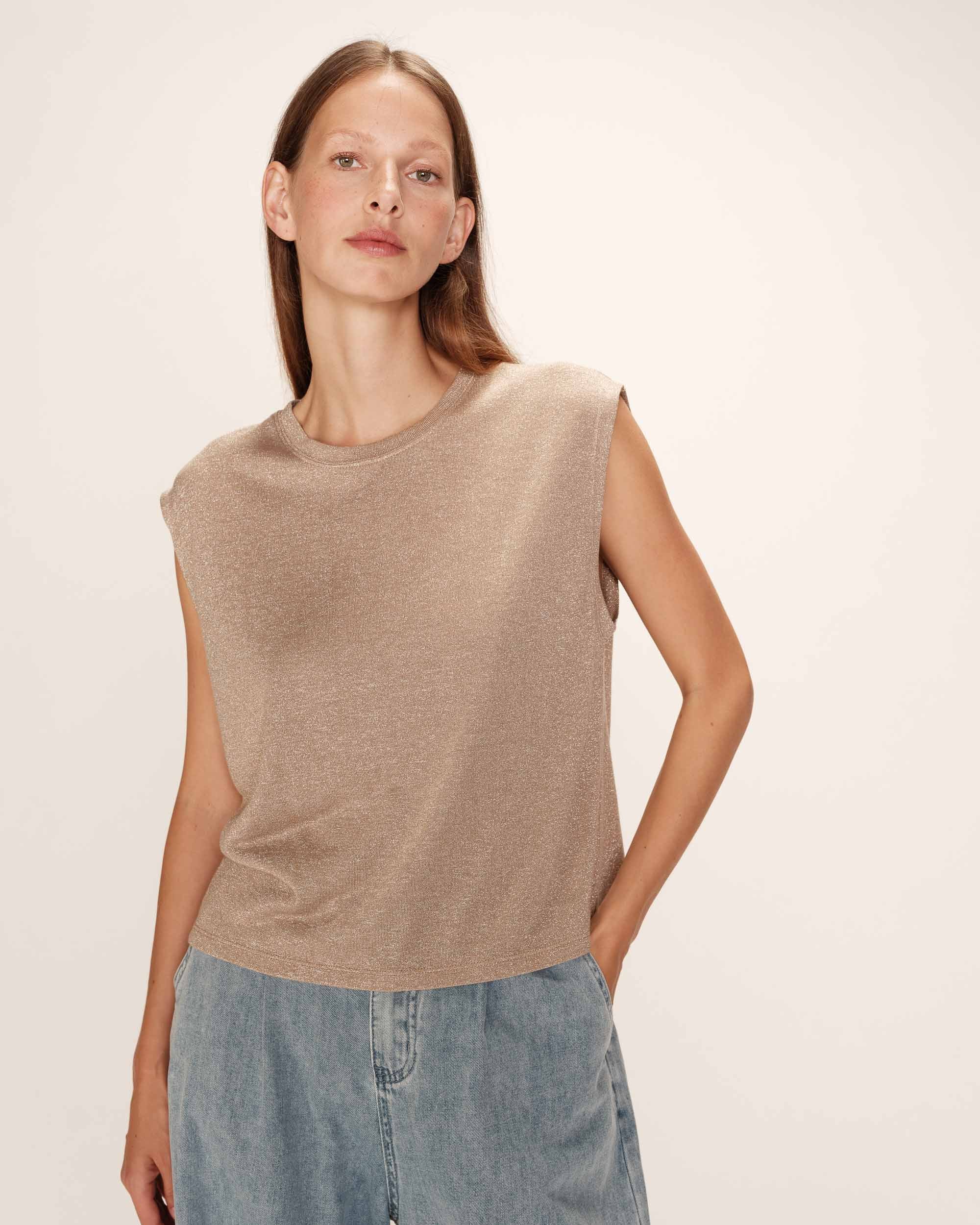 Top droit en lurex taupe Rimbaud