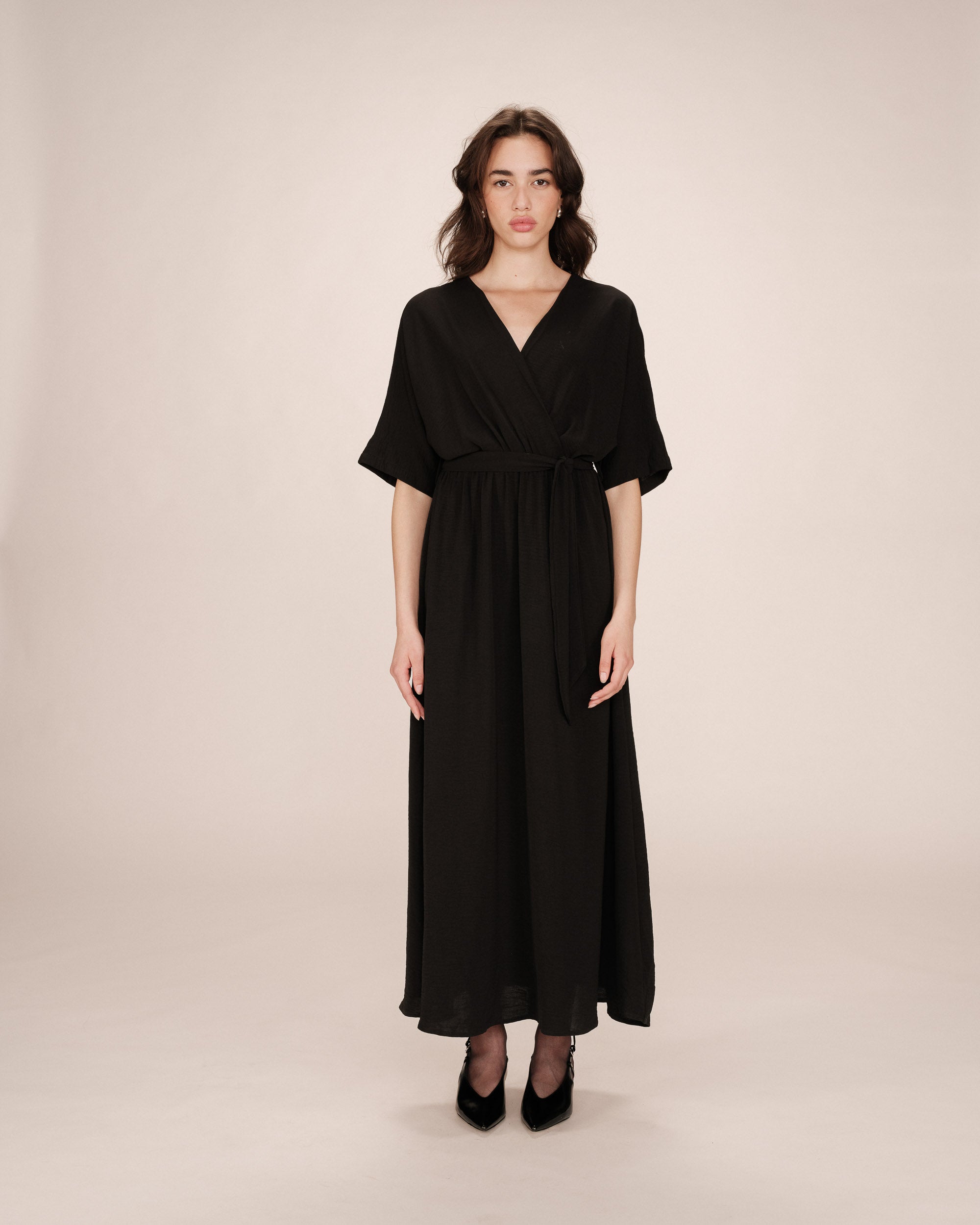 Robe longue portefeuille noir Maud