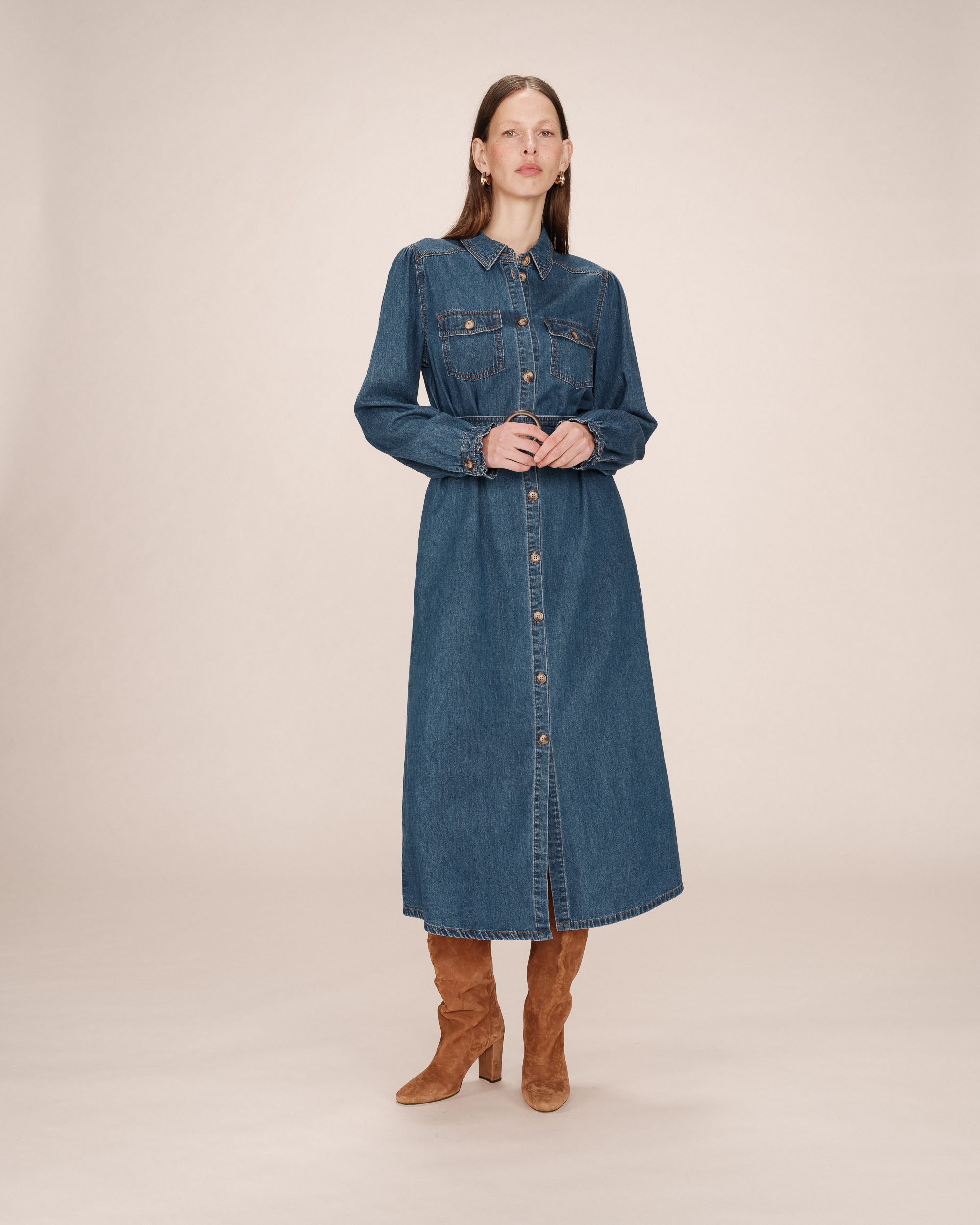 Robe longue chemise medium blue Shanie