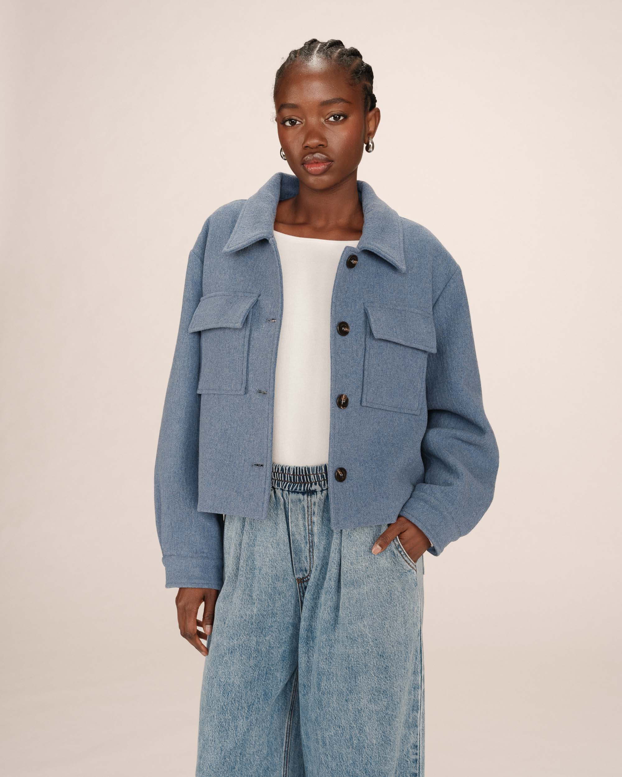 Veste boxy en laine bleu denim Novembre
