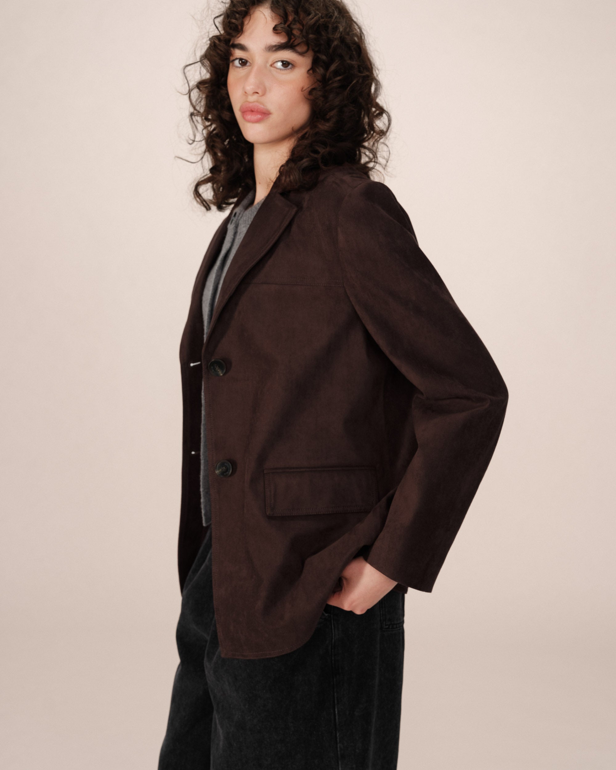 Blazer en suedine chocolat Shannon