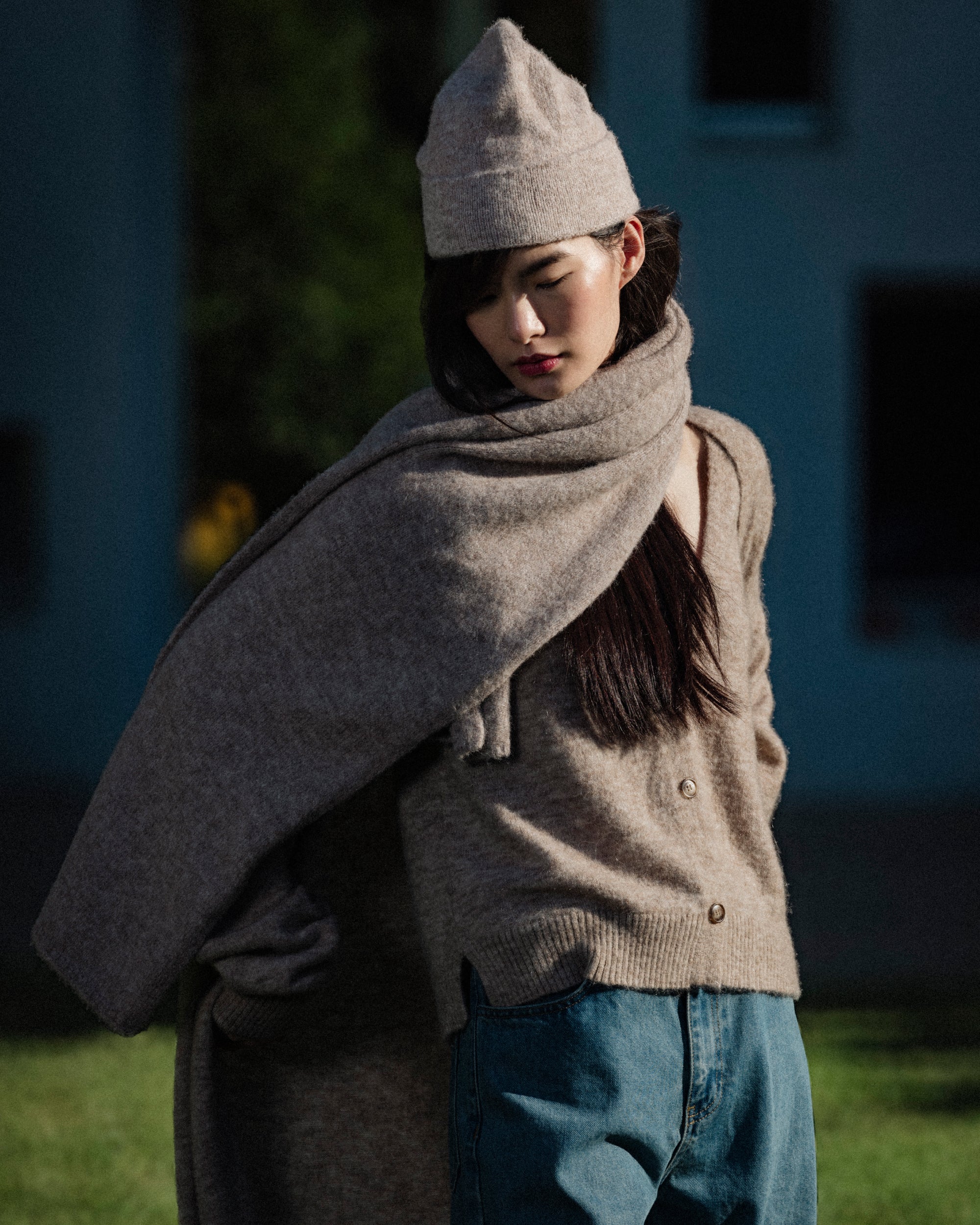 Echarpe en maille taupe Sanguine