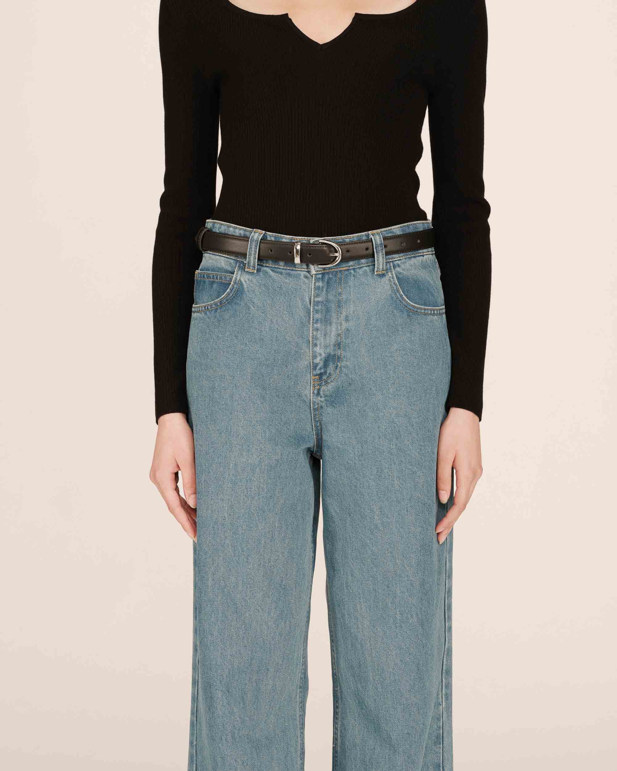 Ceinture en cuir lisse noir Silver