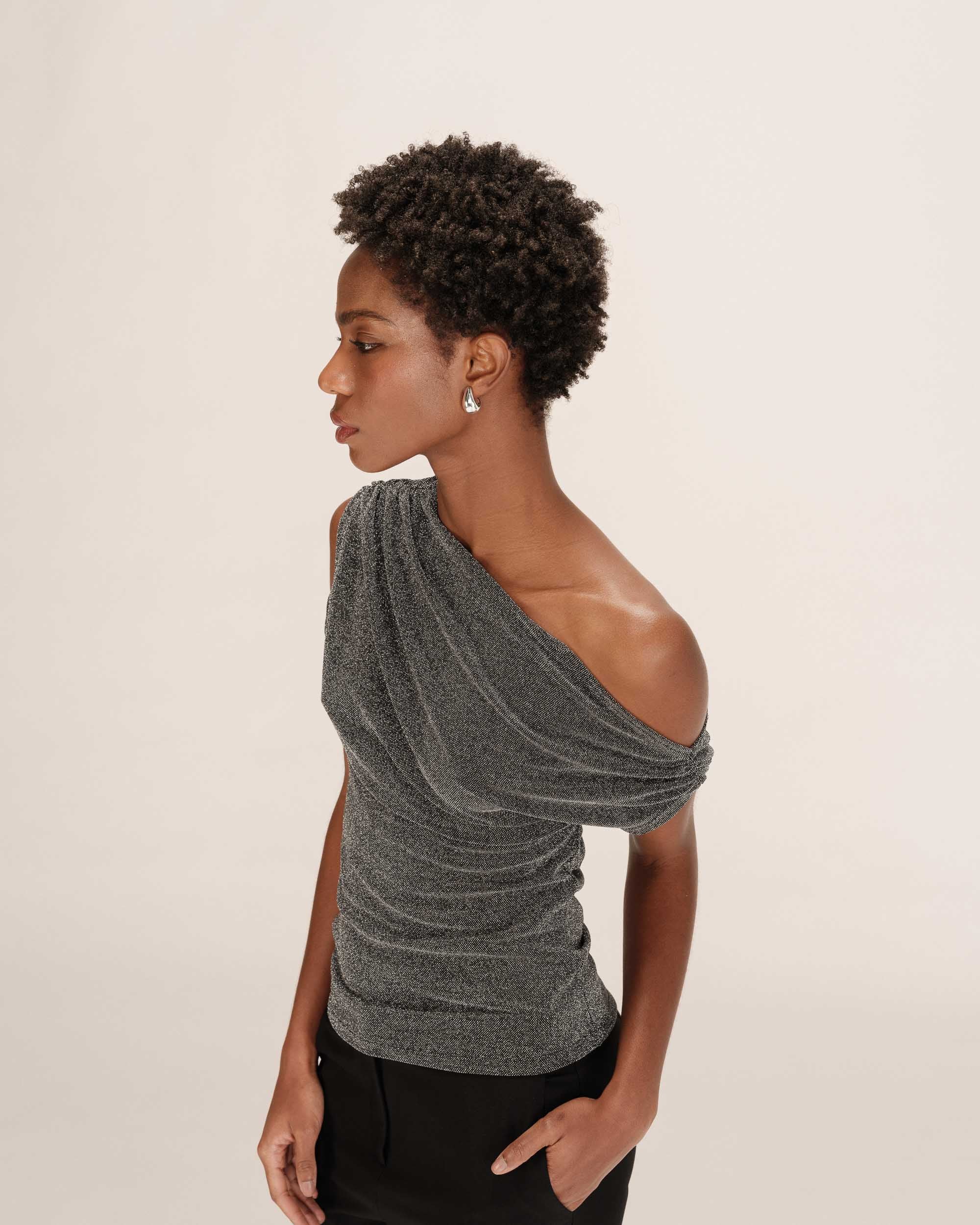 Top asymetrique en lurex argent Thao